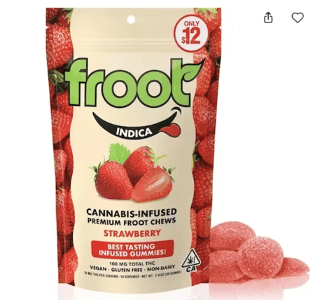 $16.66 Indica 10pc Strawberry Froot gummy Gummy 100mg - froot -  - $12 - Edibles