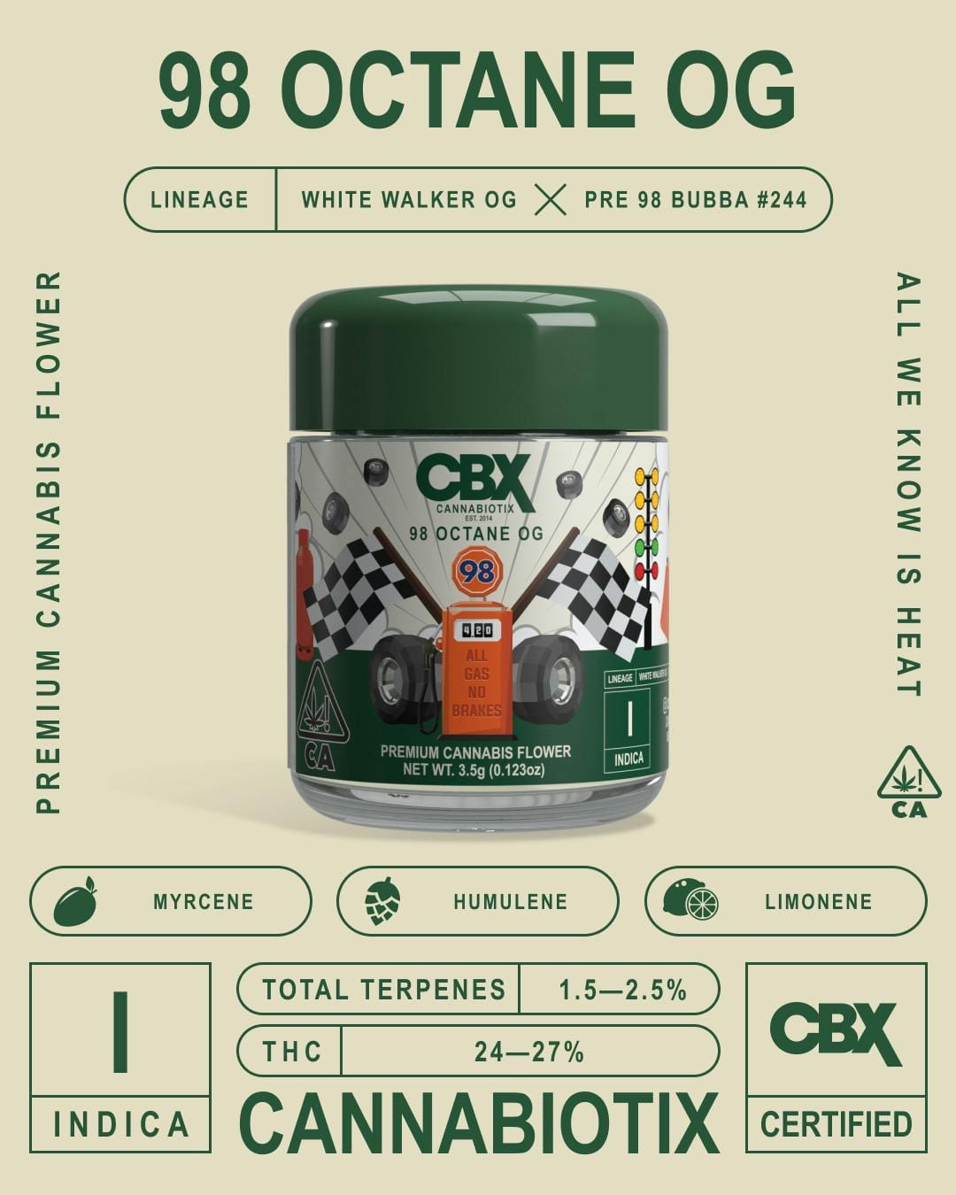 CBX | 3.5g - 98 Octane - Indica - Cannabiotix -  - $48 - Flowers