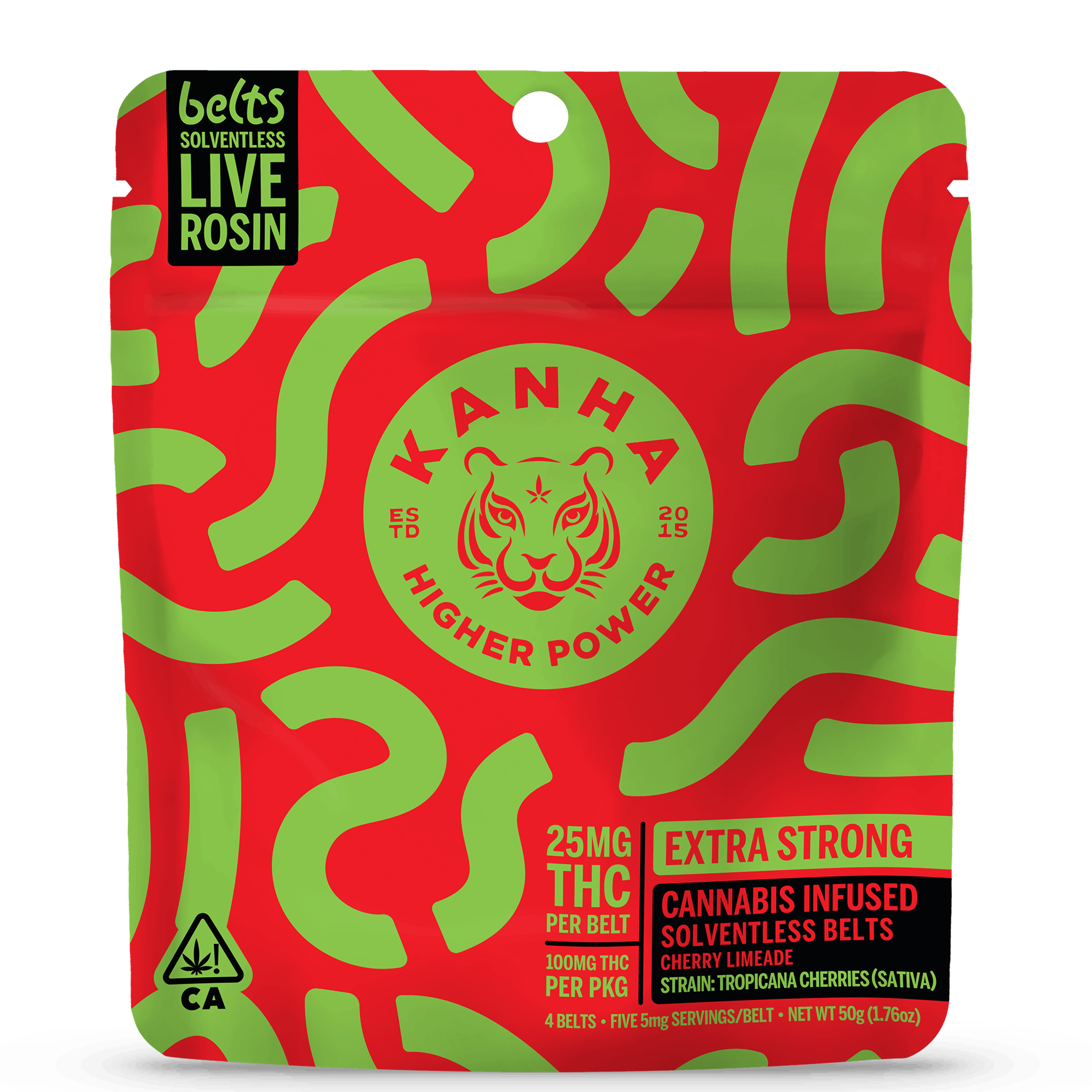 Sour Belts | Cherry Limeade "Tropicana Cherries" Live Rosin Infused - 100mg - Kanha Gummies - - $20 - Edibles