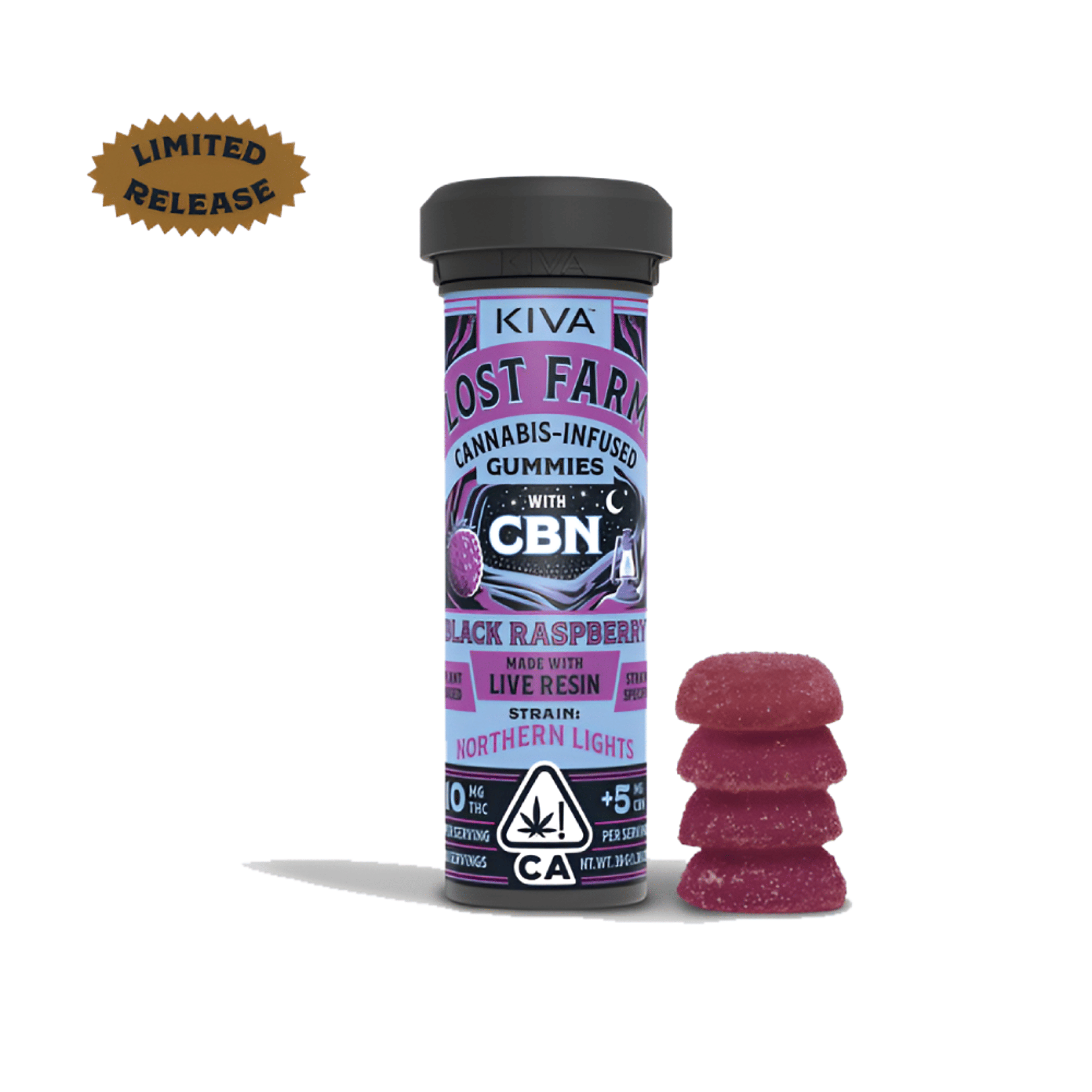 Lost Farm Gummies - Black Raspberry - Northern Lights Live Resin/CBN - 100mg THC + 50mg CBN - Kiva - - $22.99 - Edibles