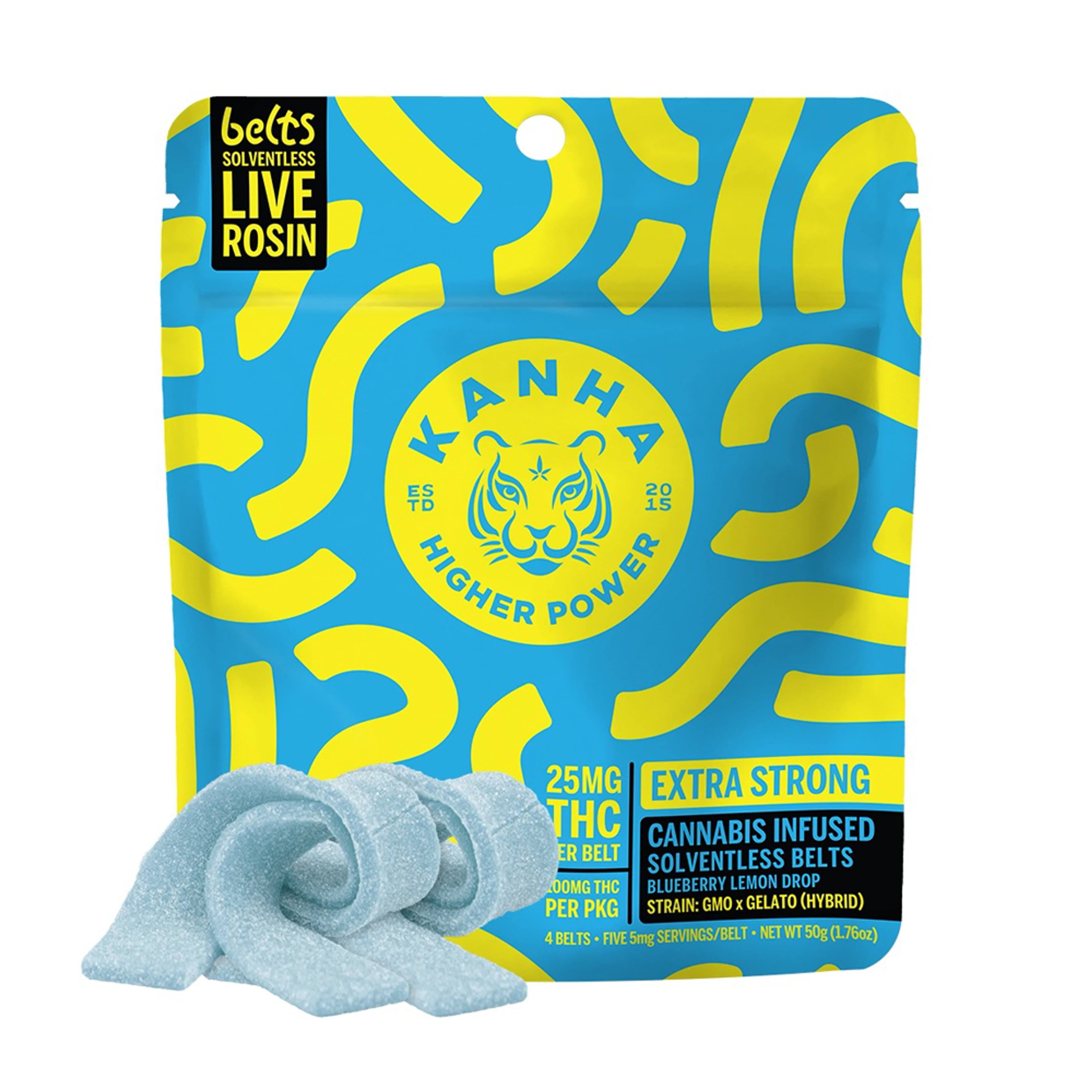 Blueberry Lemon Drop Solventless Live Rosin Gummy Belts - Kanha - 4 Piece - $22 - Edibles
