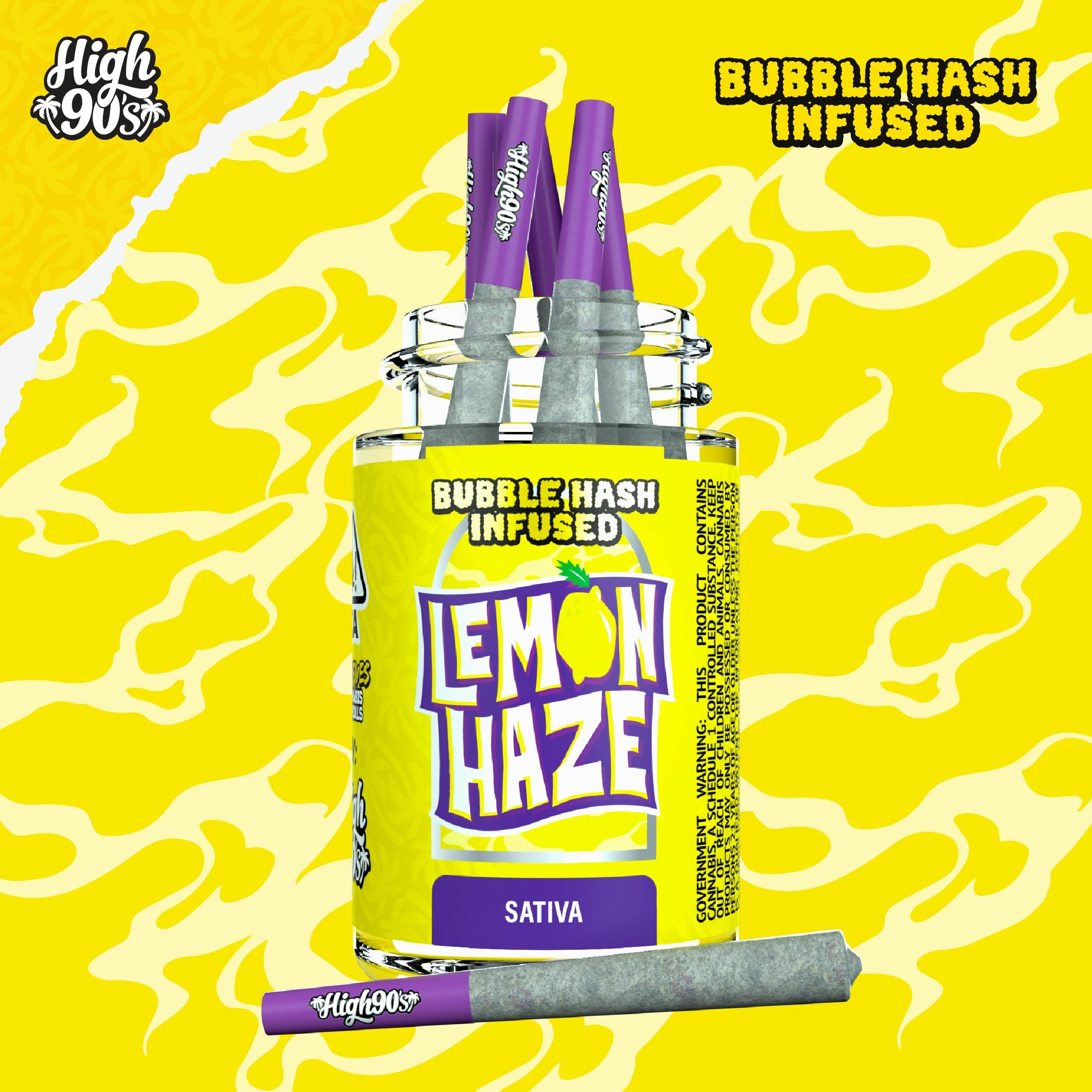 Lemon Haze - 0.5g High Fives Bubble Hash Infused Pre-Rolls 5 Pack - HIGH 90s -  - $30 - Infused Pre-Rolls