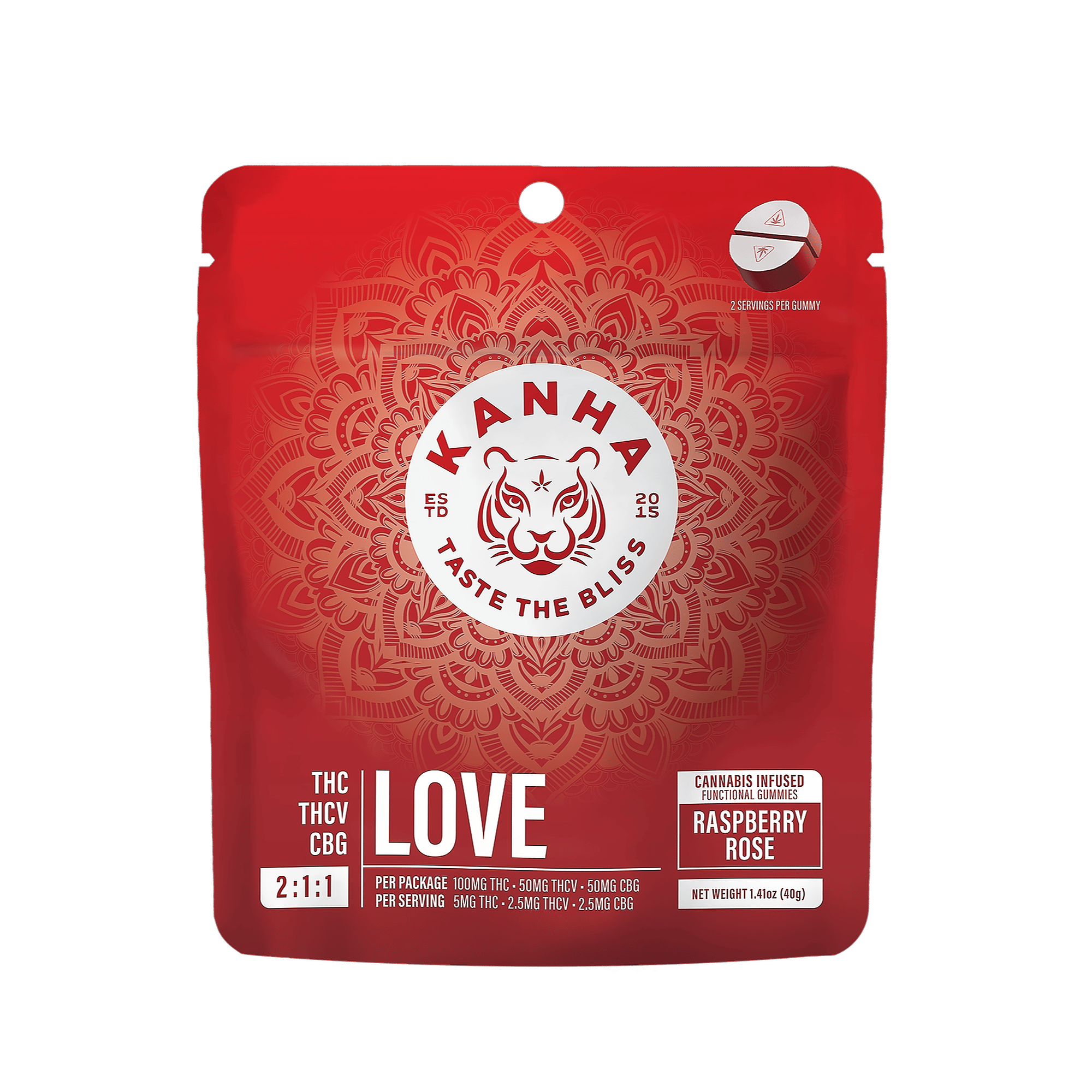 Love - Raspberry Rose - 2:1:1 THC:THCV:CBG Gummies - Kanha - 10 Gummies - $22.99 - Edibles