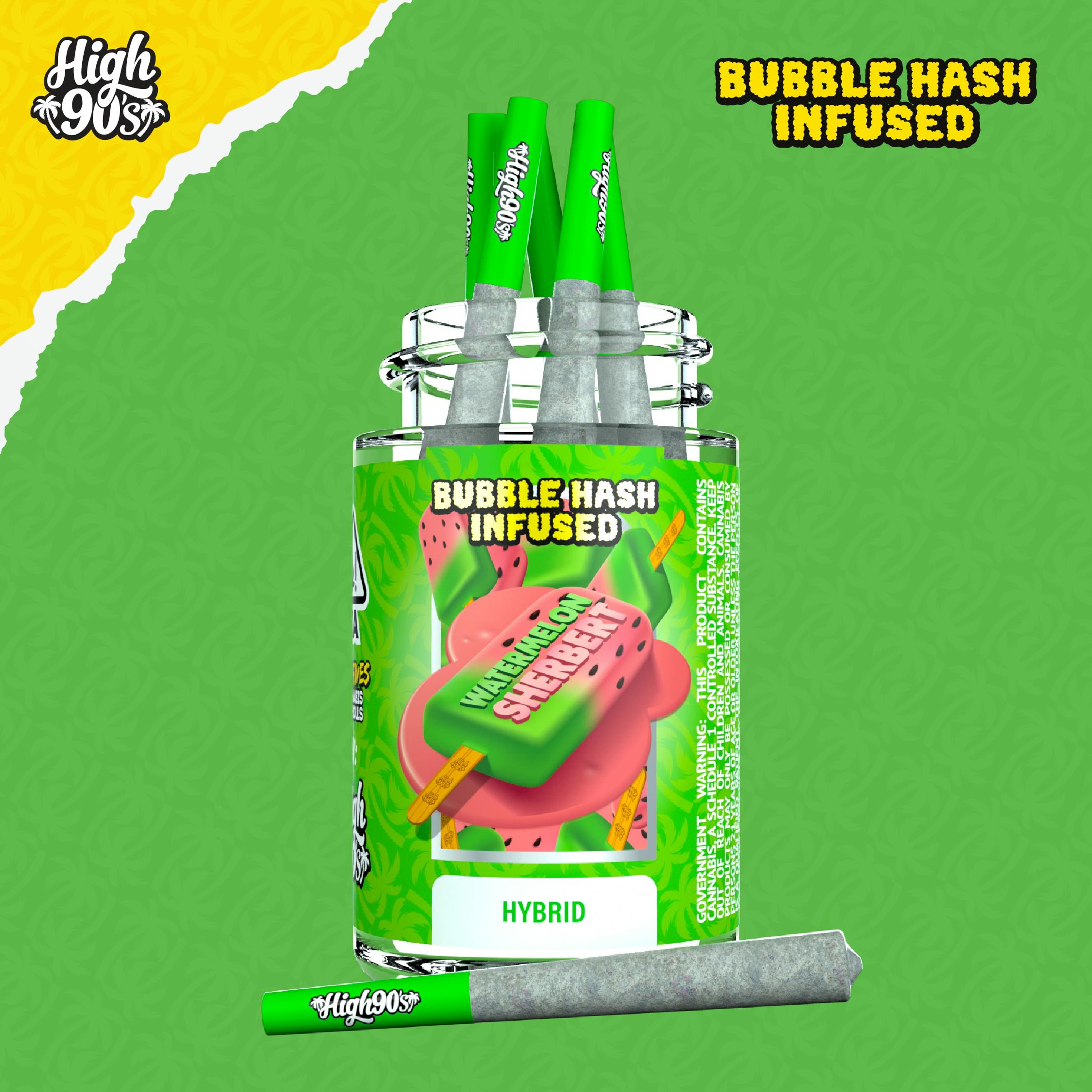 Watermelon Sherbert - 0.5g High Fives Bubble Hash Infused Pre-Rolls 5 Pack - HIGH 90s - - $30 - Flowers