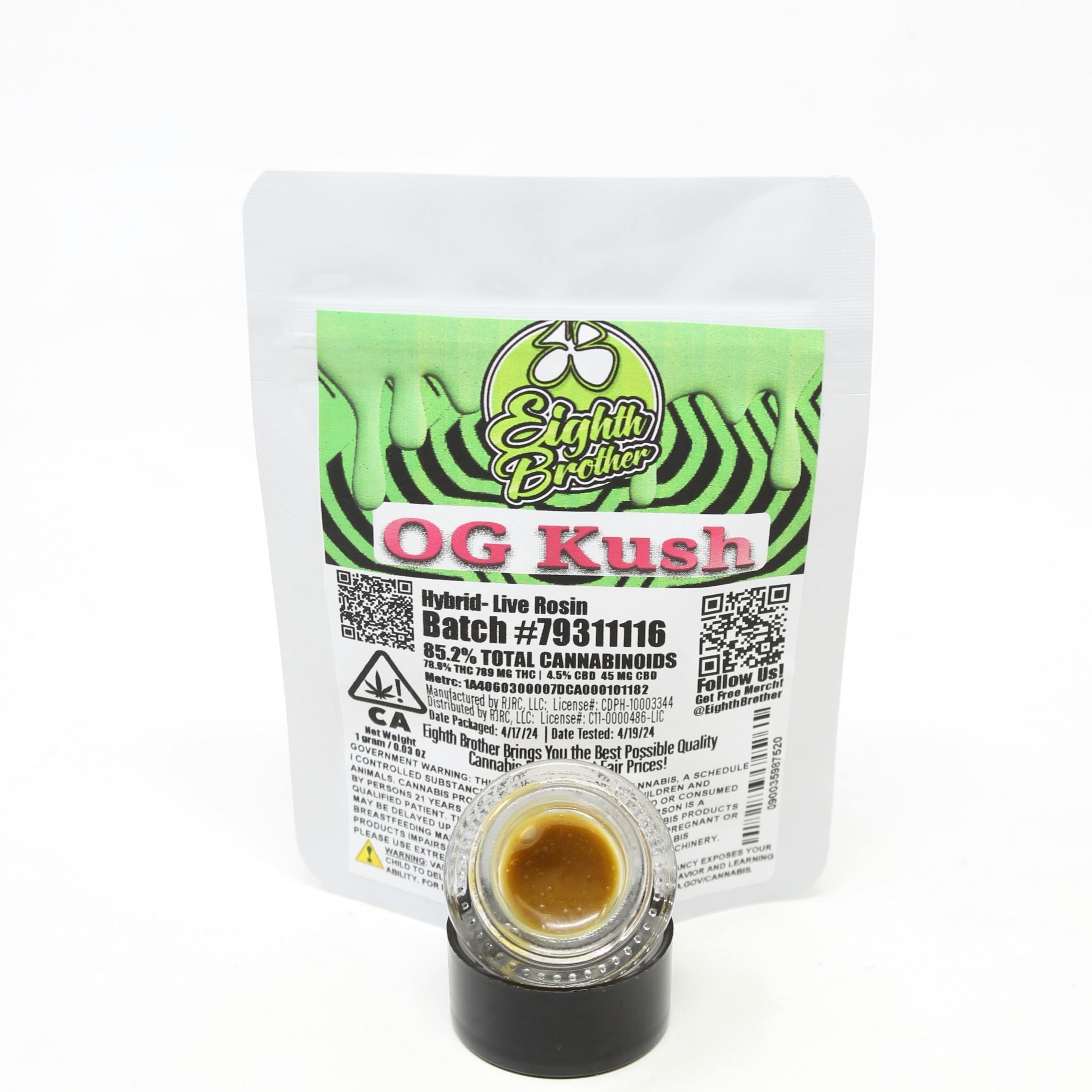 EIGHTH BROTHER - OG Kush - 1g Live Rosin - Eighth Brother - Gram - $18 - Concentrates