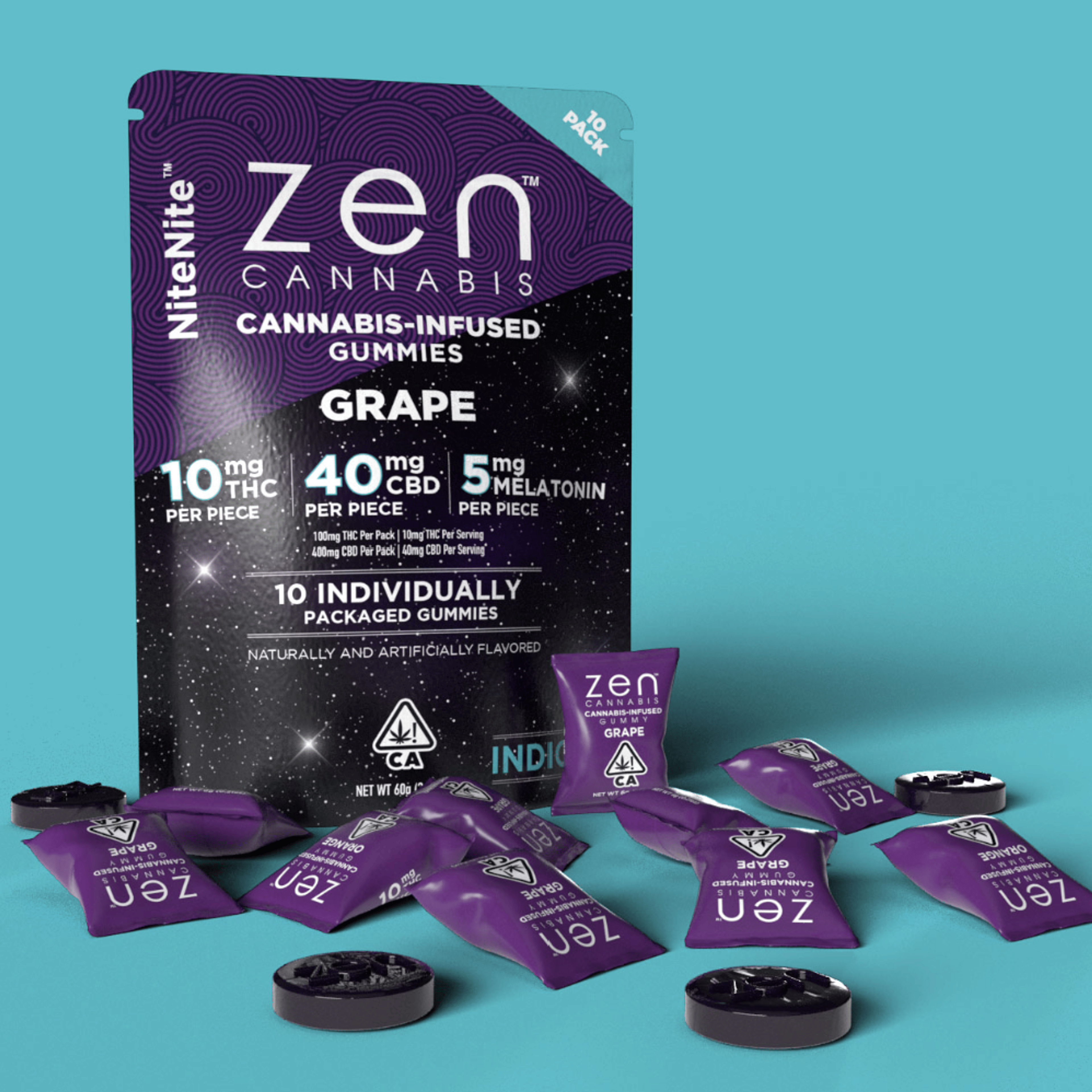 NiteNite Grape 10mg THC 40mg CBD 5mg CBN 10pk - Zen - - $8.25 - Edibles
