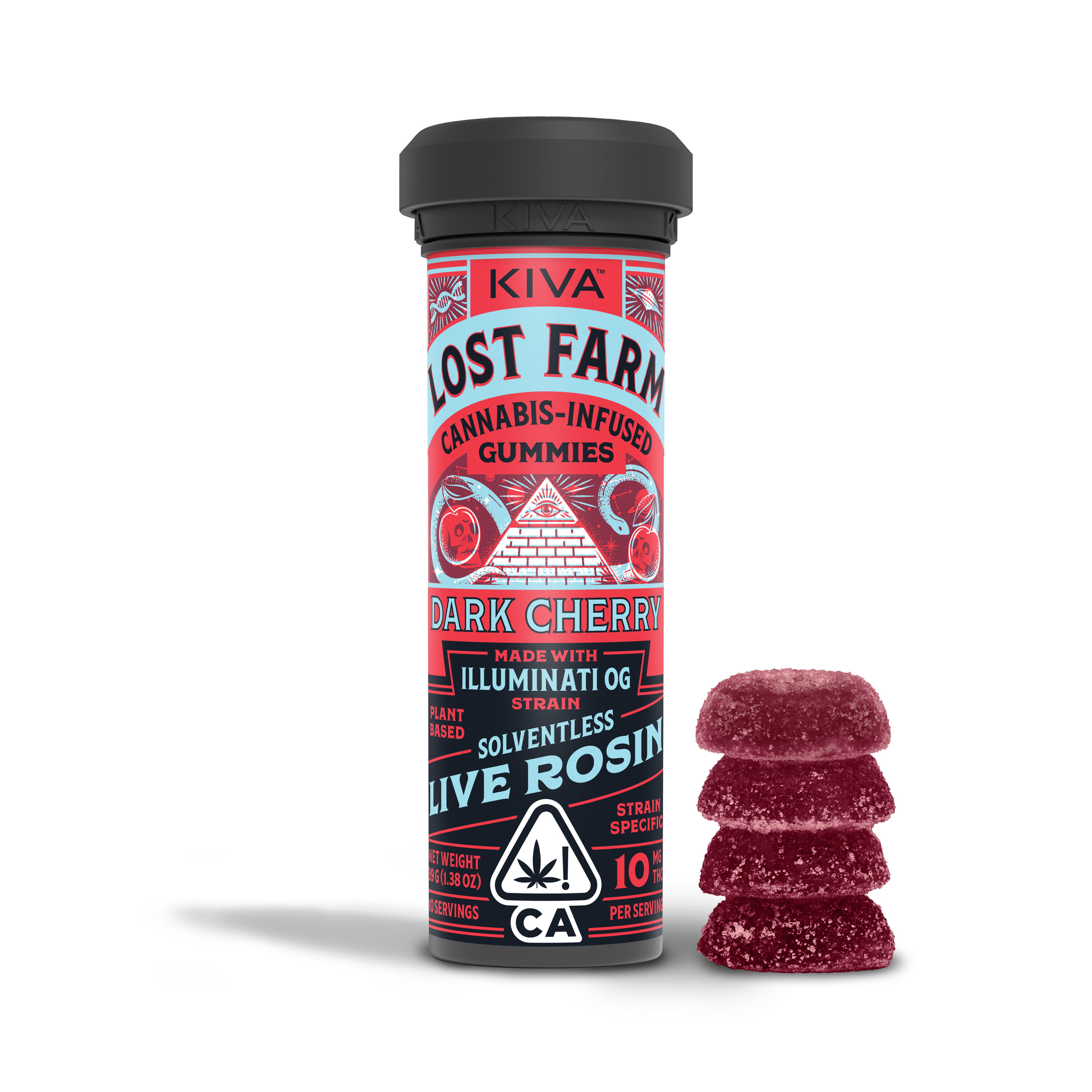 Lost Farms Gummies: Dark Cherry / Illuminati - Kiva Confections - 10 Piece - $24 - Edibles