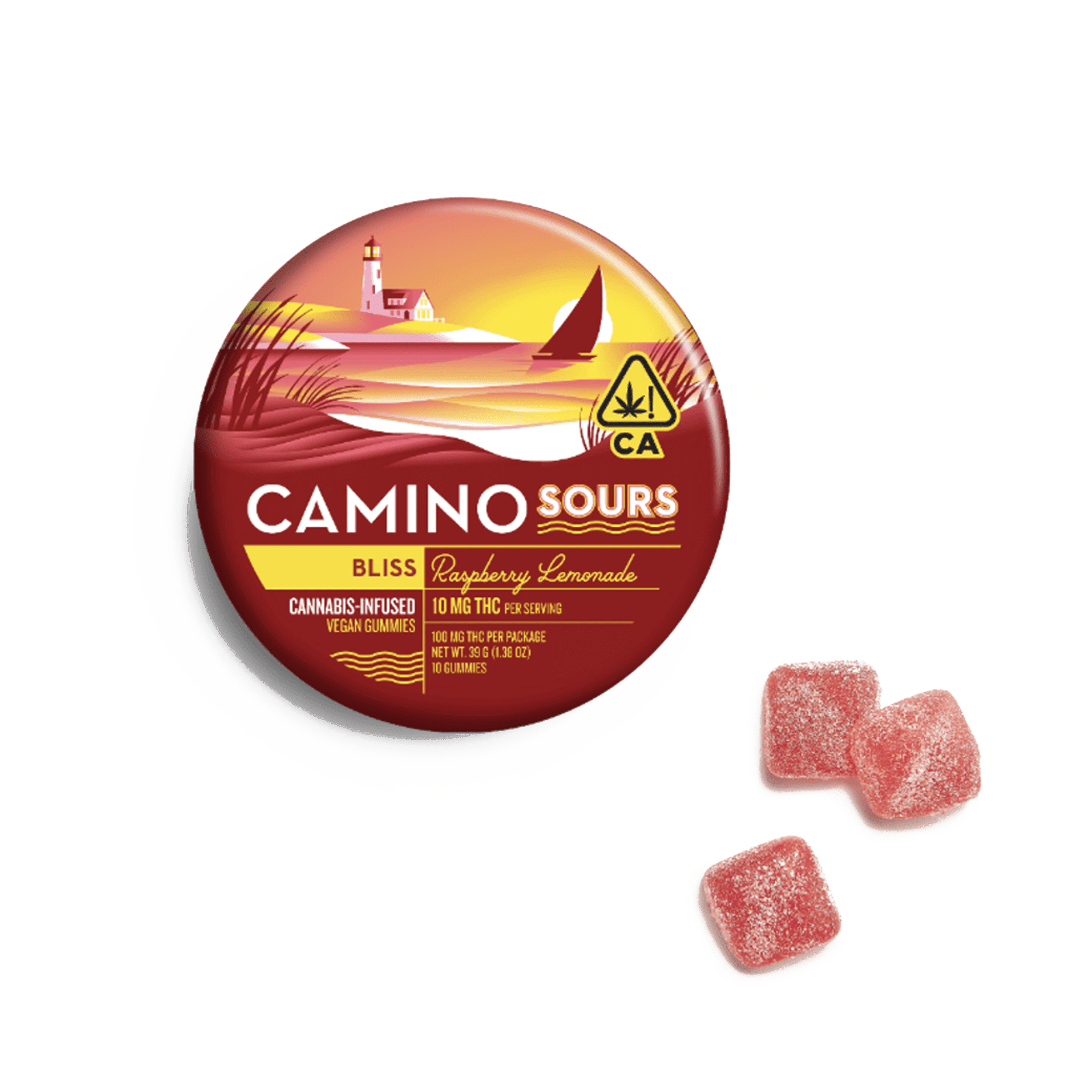 Camino Sours Raspberry Lemonade 'Bliss' Gummies - Kiva Confections - 10 Gummies - $19.99 - Edibles