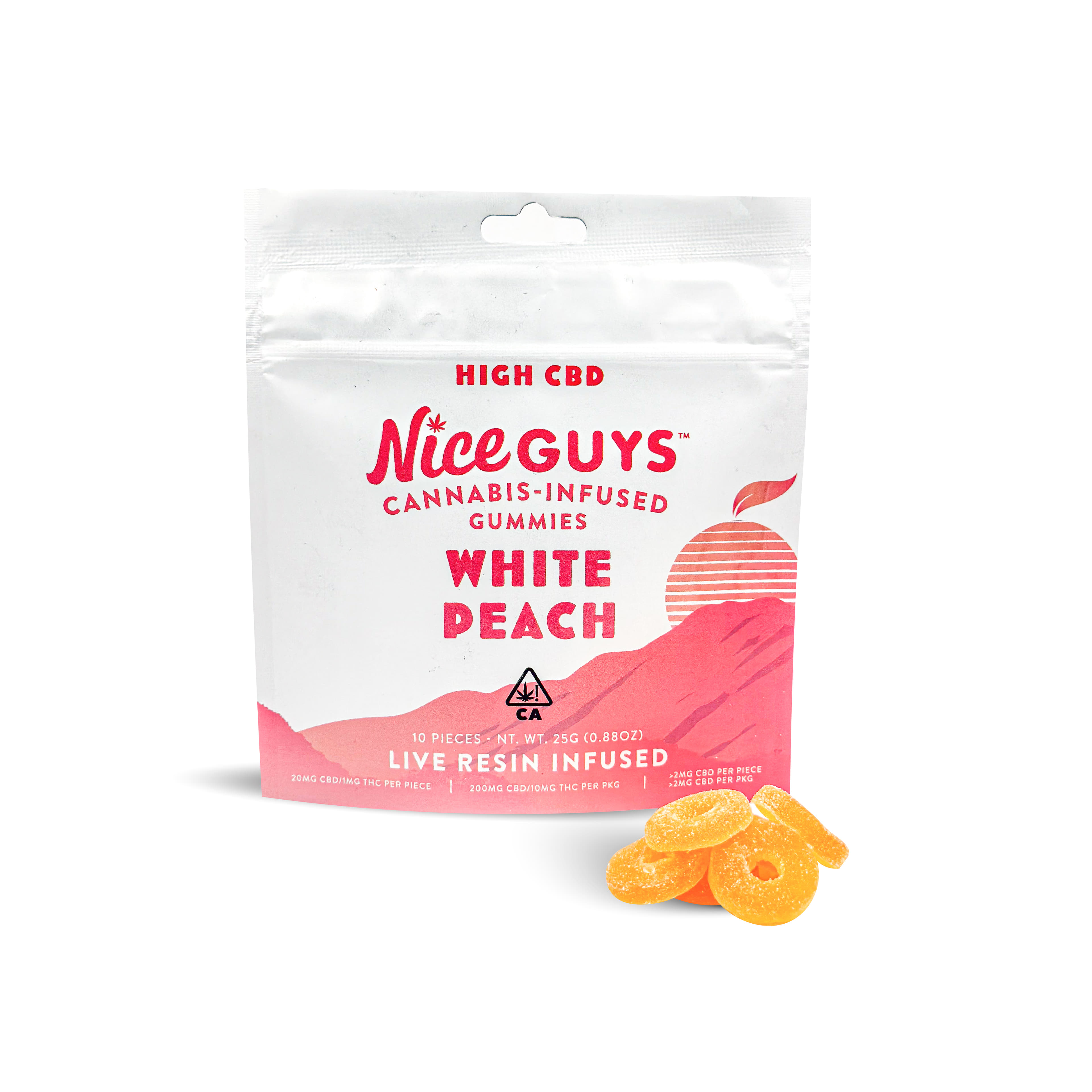 White Peach 20:1 Gummies - Nice Guys - 10 Piece - $14 - Edibles