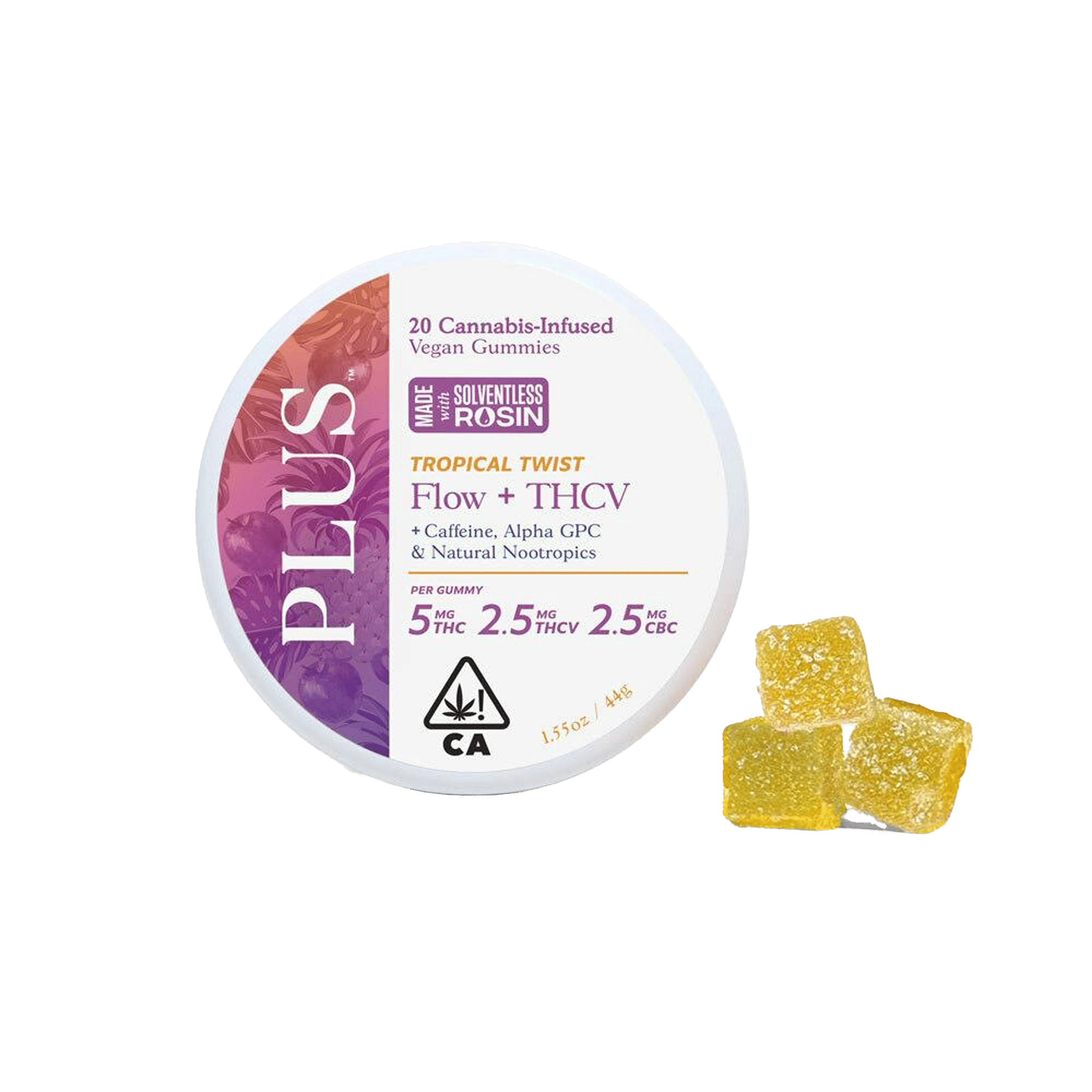 Flow - Tropical Twist - THCV+CBC Solventless Rosin Gummies - PLUS™️ Products - 20 Gummies - $16.99 - Edibles