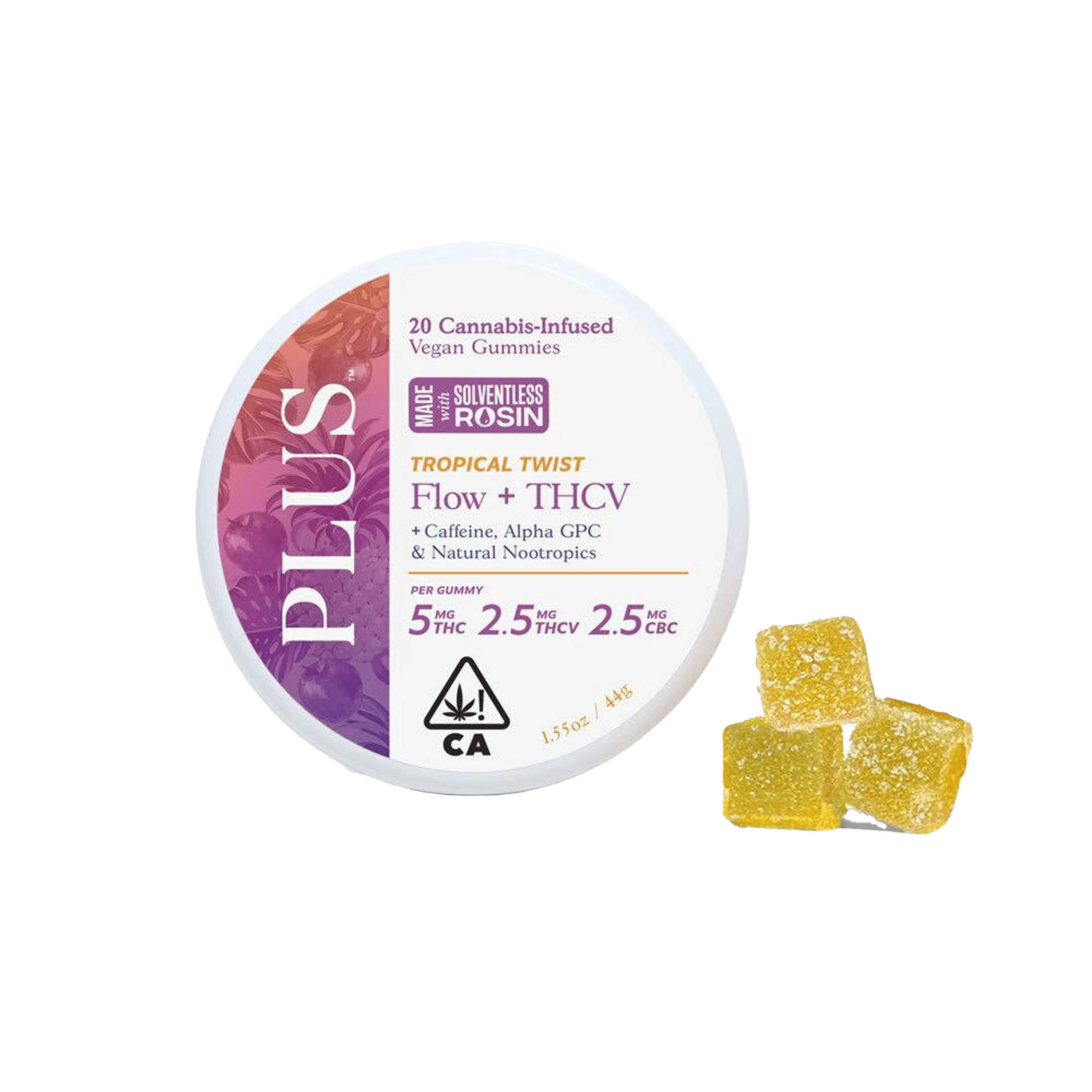 Flow - Tropical Twist - THCV+CBC Solventless Rosin Gummies - PLUS™️ Products - 20 Gummies - $16.99 - Edibles