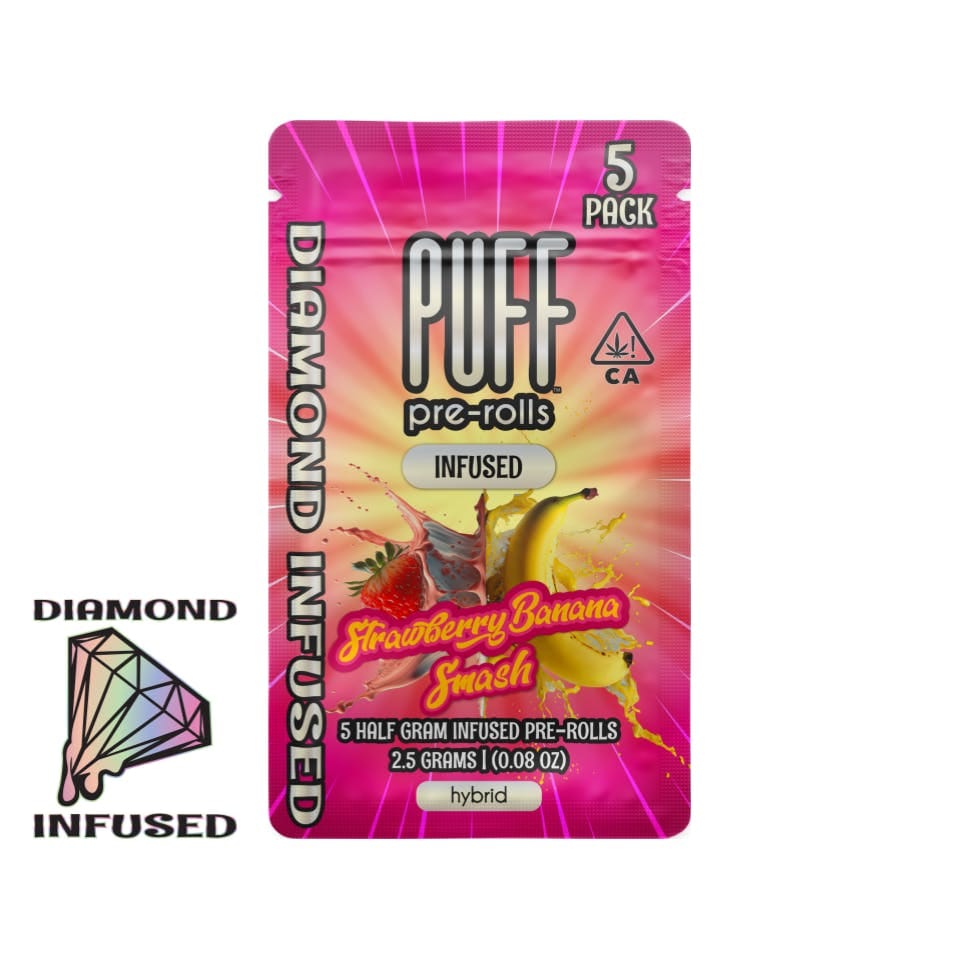 Strawberry Banana Smash 2.5g Diamond Infused 5-Preroll Pack - Puff - Hybrid Diamond Infused 5-Pack - $27 - Infused Preroll Pack
