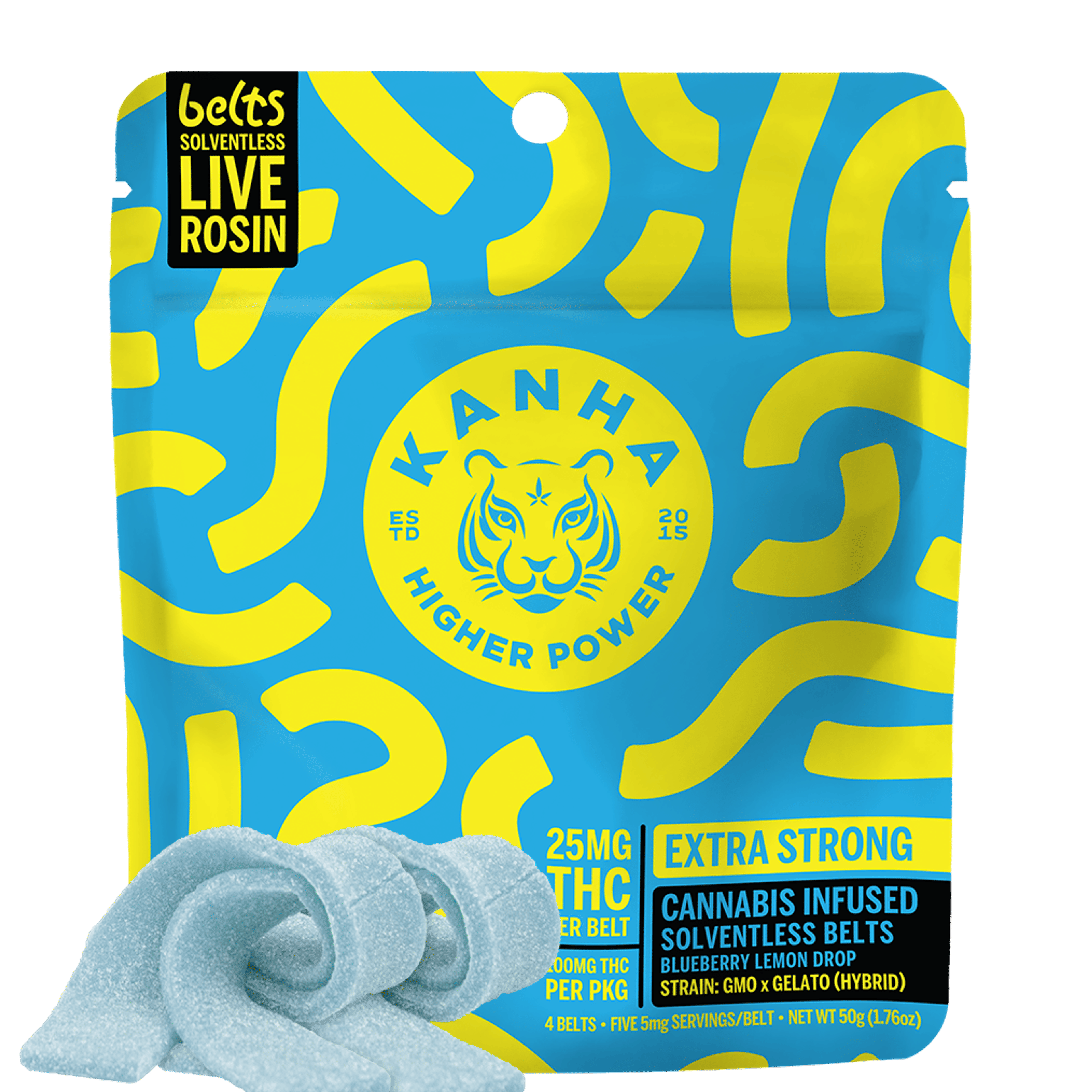 Blueberry Lemon Drop - 100mg Live Rosin Belts (4pk) - Kanha - 4 Pack Indica Belts - $22 - Gummies