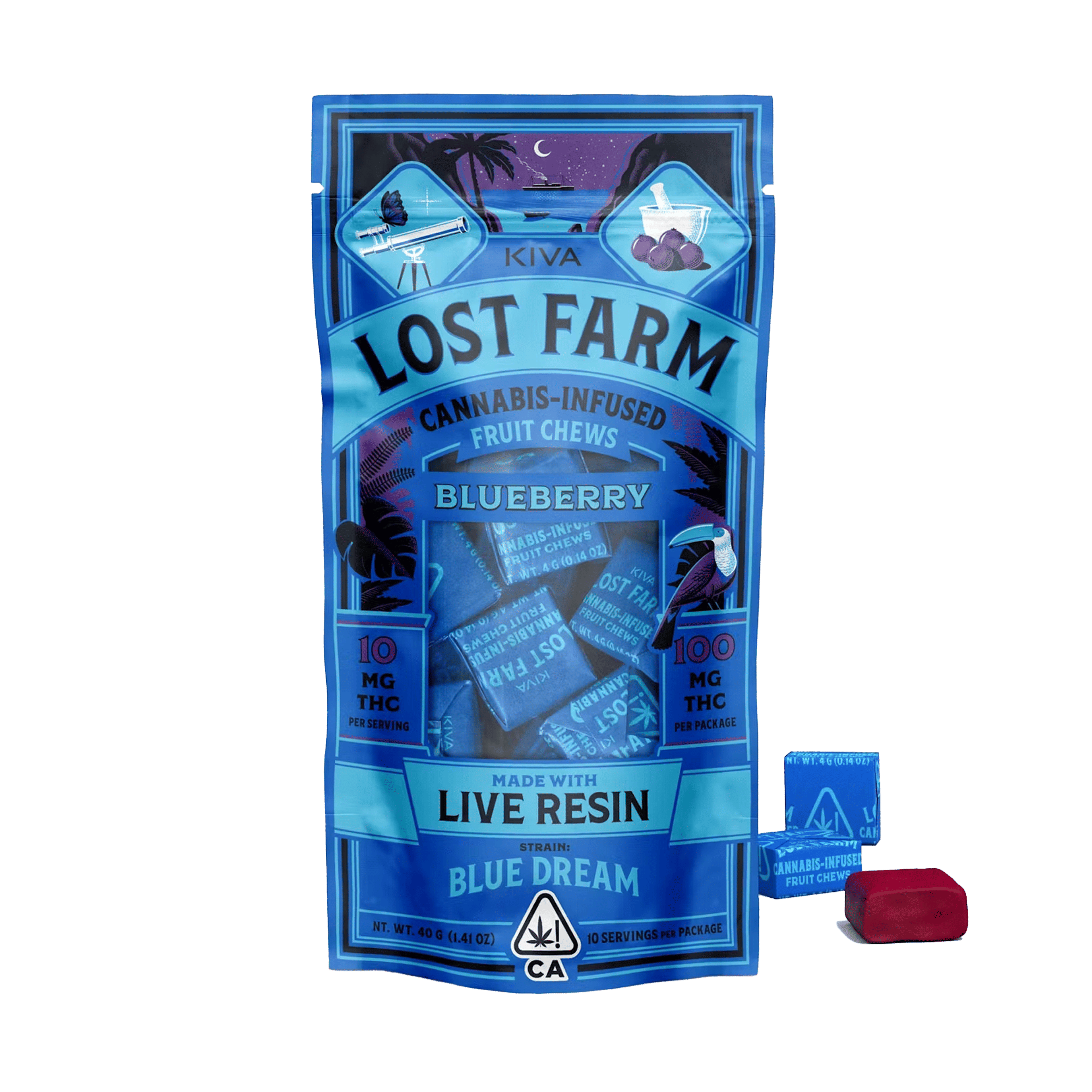 Lost Farm Blueberry "Blue Dream" Chews - Kiva Confections - 10 Gummies - $20.99 - Edibles