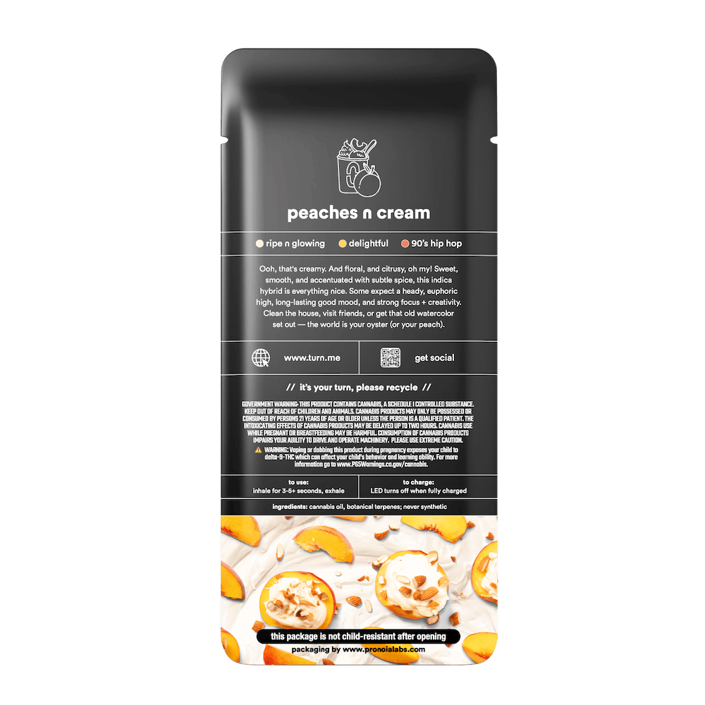 Turn Down Botanica Blends | 1g Peaches n Cream - AIO - Indica Hybrid - Turn -  - $27 - All-In-Ones