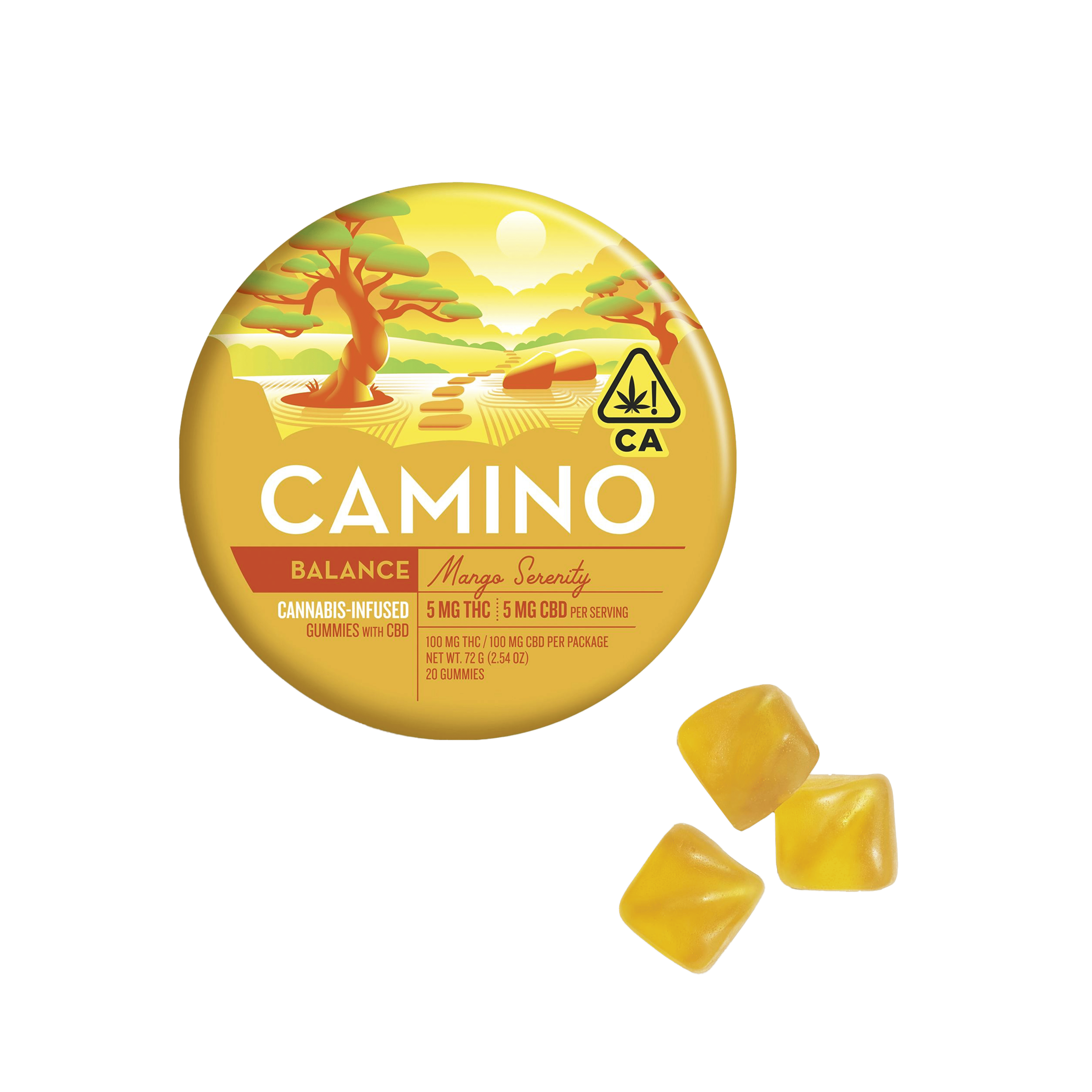 Camino 5:5 CBD Mango Serenity "Balance" Gummies - Kiva Confections - 20 Gummies - $20.99 - Edibles