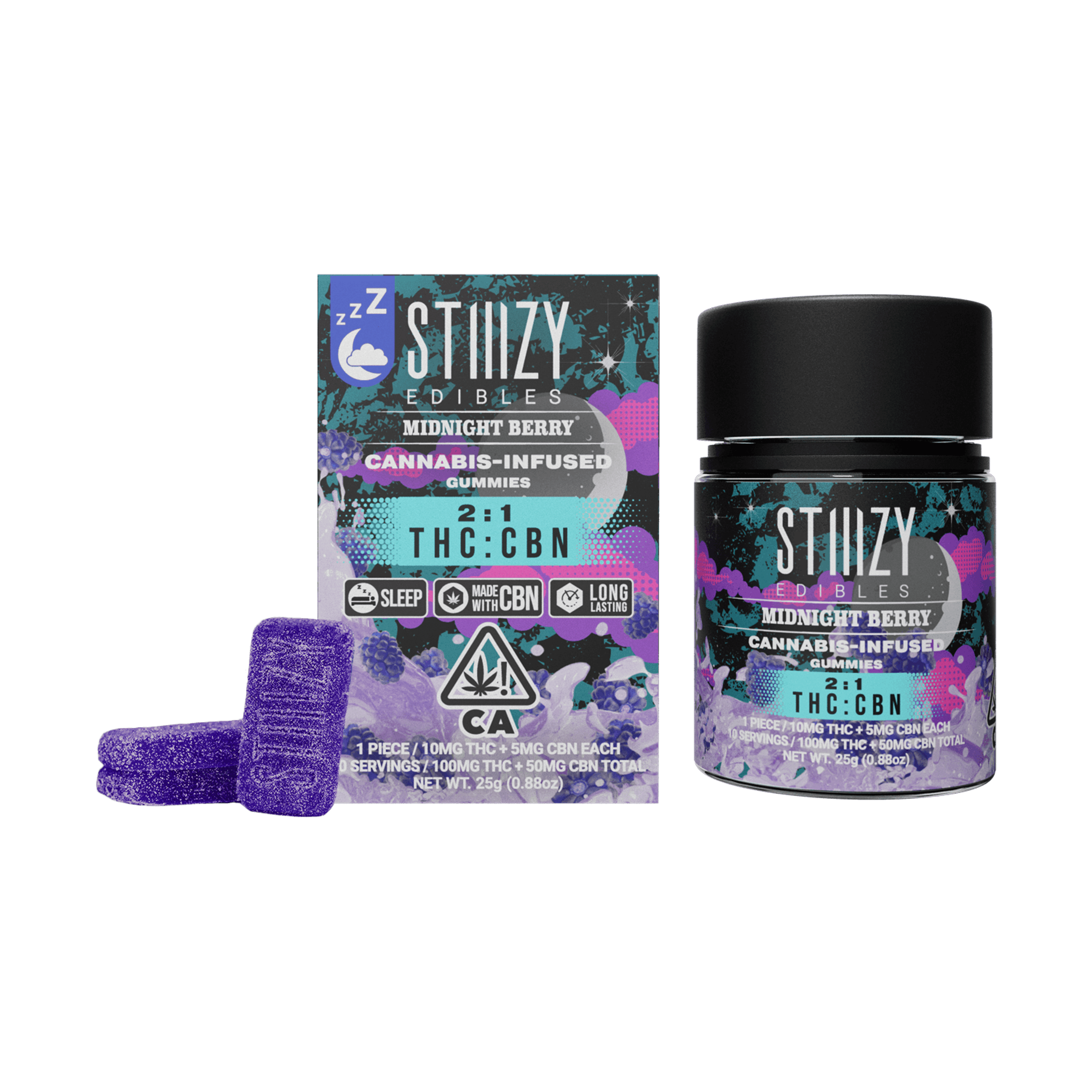 Midnight Berry 2:1 - THC:CBN Gummies - STIIIZY - 10 Gummies - $13.99 - Edibles