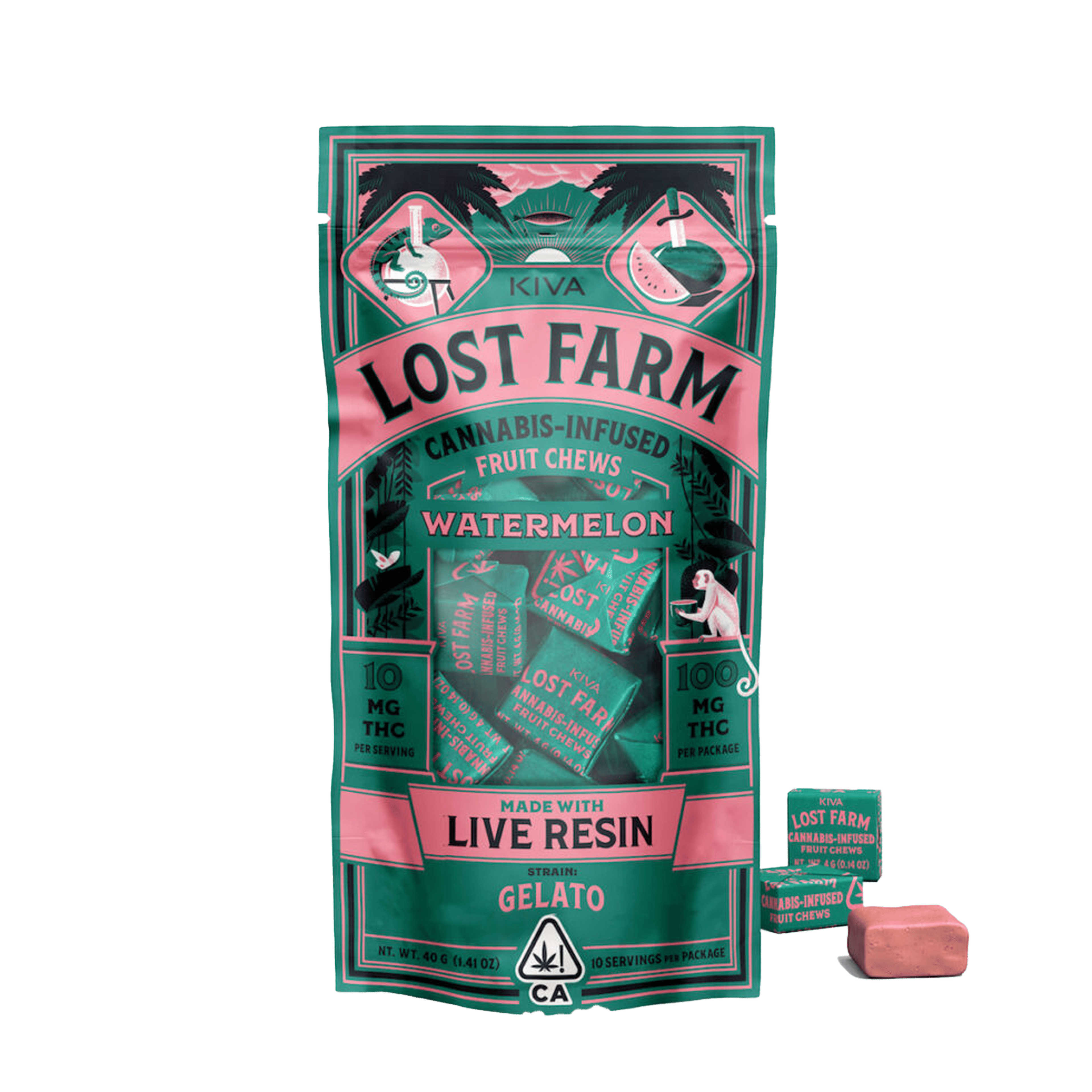 Lost Farm Watermelon "Gelato" Chews - Kiva Confections - 10 Gummies - $20.99 - Edibles