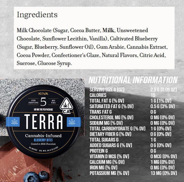 Kiva Terra Bites - Blueberries Coated in Milk Chocolate -100mg - Kiva -  - $21.99 - Edibles