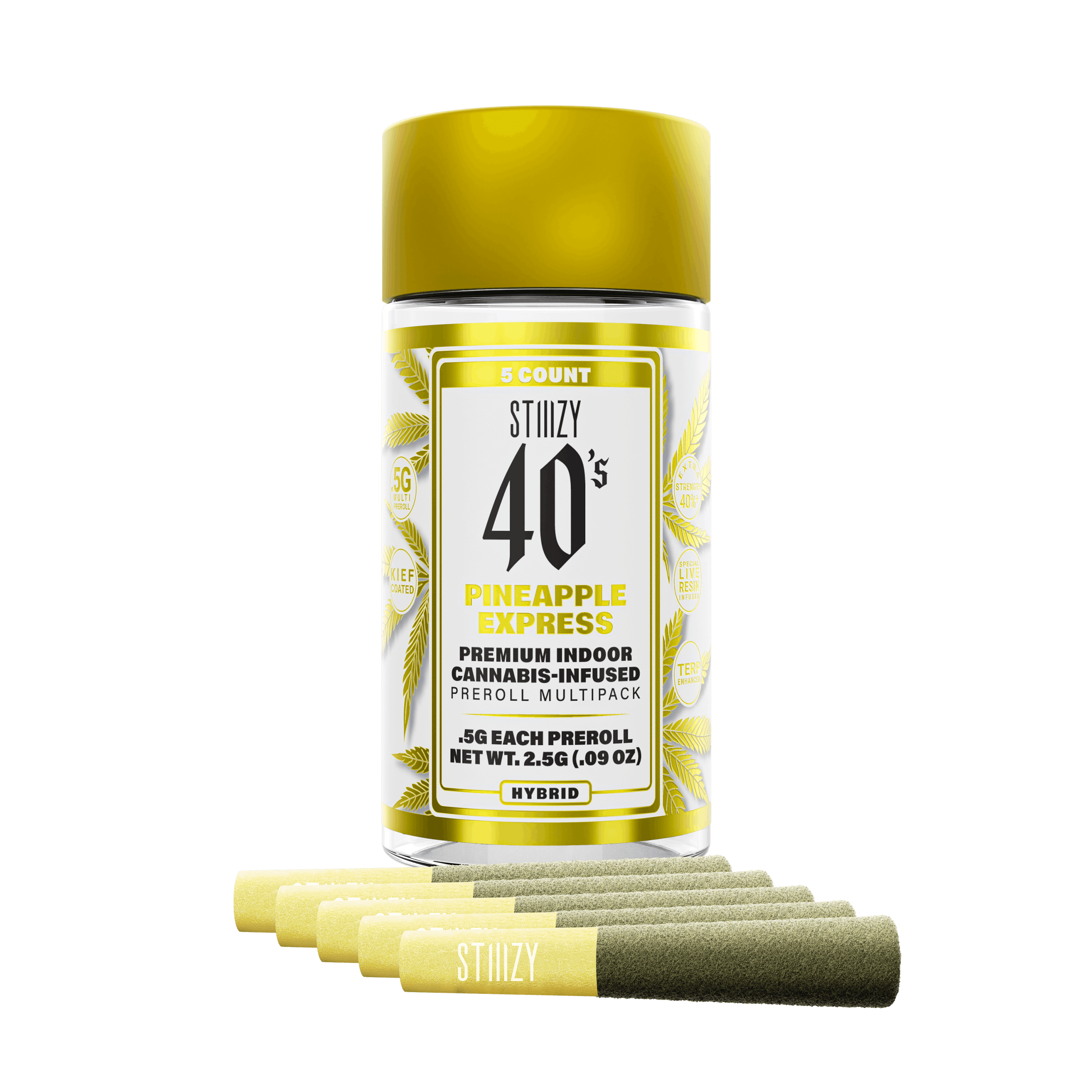 STIIIZY - Pineapple Express (H) - 5 x 0.5g 40's Infused Prerolls - Stiiizy - 5pk PR - $37 - Prerolls