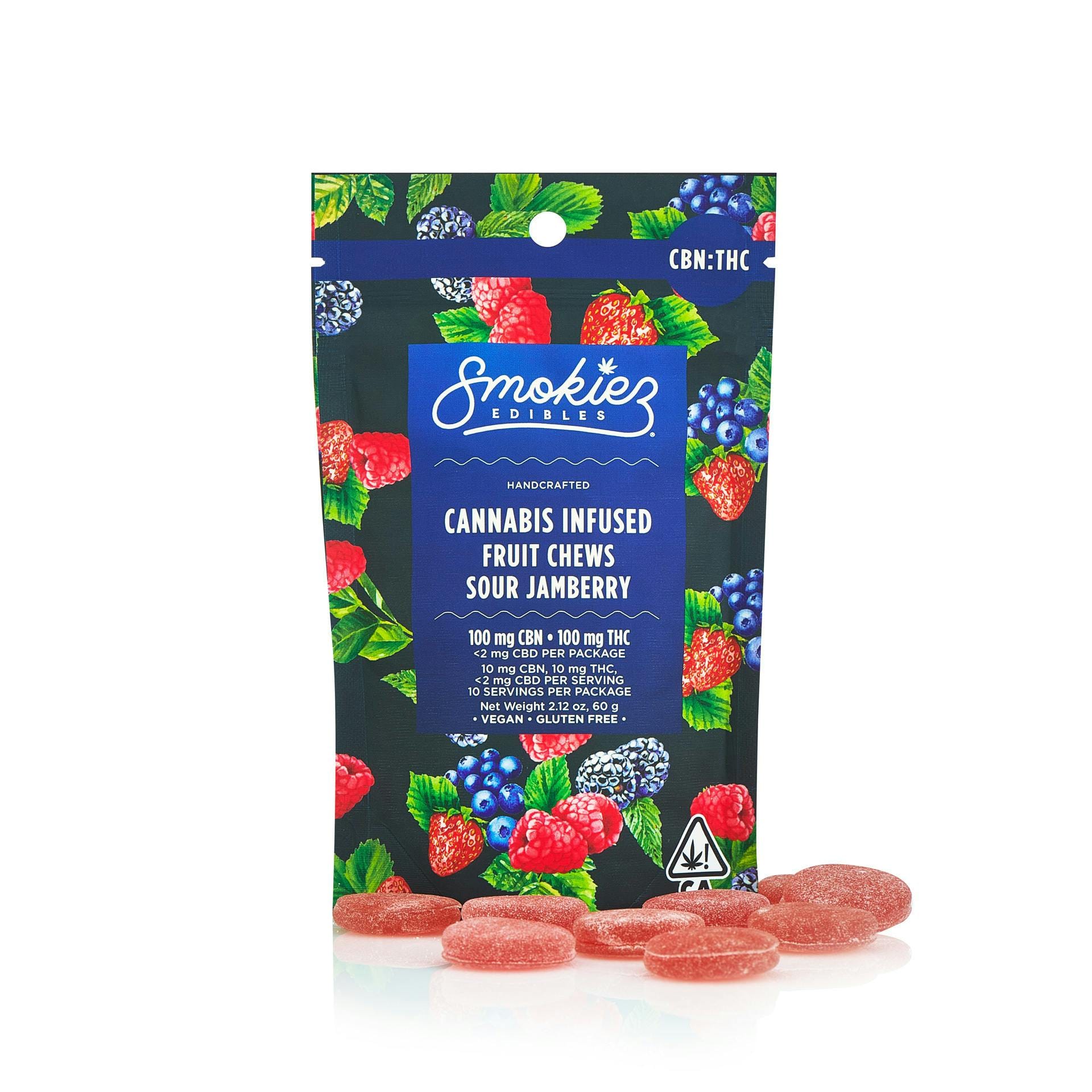 Sour Jamberry 100mg CBN : 100mg THC 1:1 Fruit Chews - CA - Smokiez Edibles -  - $15.85 - Edibles