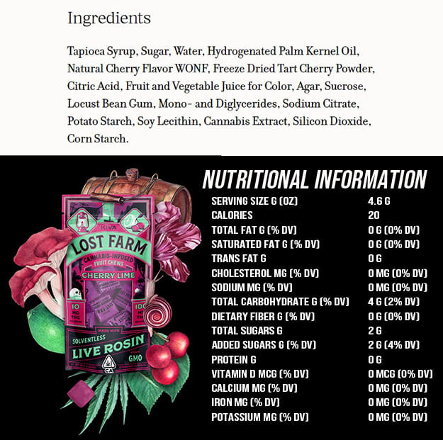 Lost Farm - Cherry Lime Fruit Chews - Infused w/ GMO Live Rosin - 100mg - Kiva -  - $19.99 - Edibles
