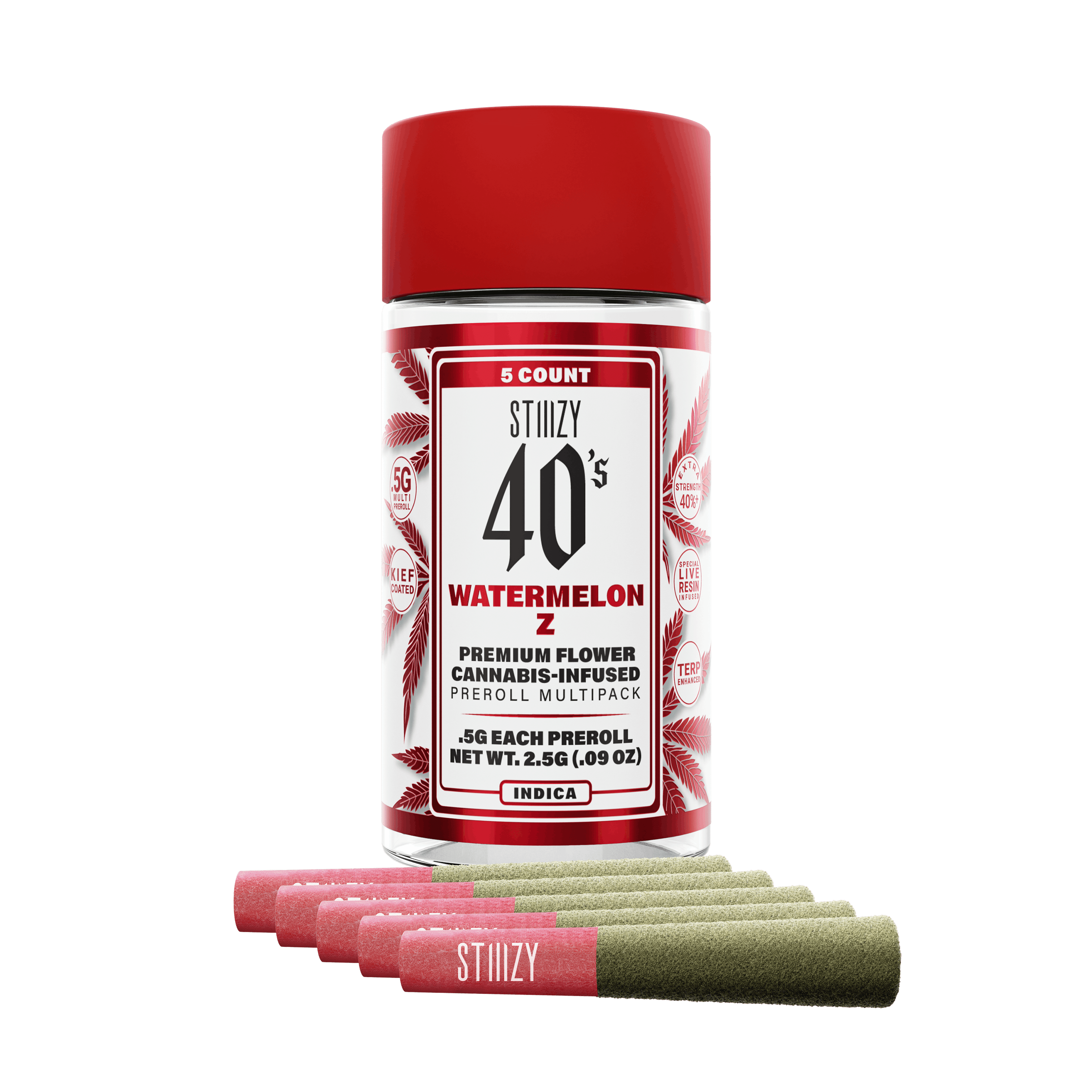 Infused 40's Watermelon Z Preroll 5pk - STIIIZY - - $26.75 - Flowers