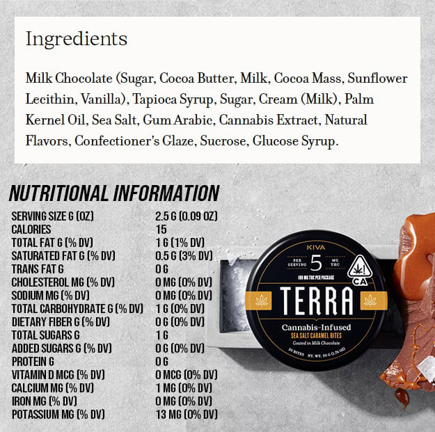 Kiva Terra Bites - Sea Salt Caramel Coated in Milk Chocolate - 100mg - Kiva -  - $21.99 - Edibles