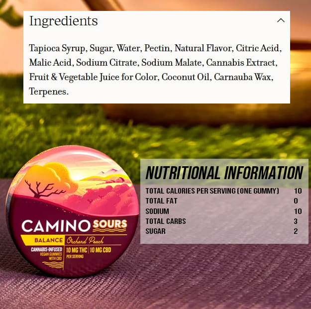 Camino Sours - Orchard Peach - THC / CBD 1:1 'Balance' Gummies - 100mg - Kiva -  - $19.99 - Edibles