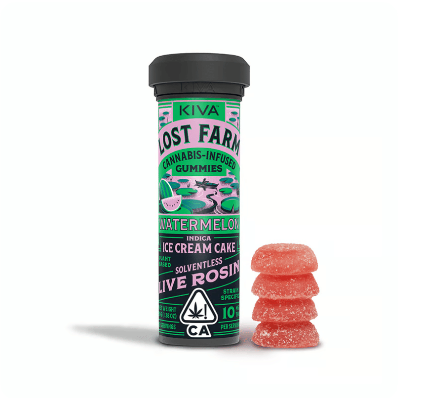 Lost Farm: Watermelon Ice Cream Cake Rosin Gummies - 100mg - Lost Farm by Kiva - null - $20 - Edibles