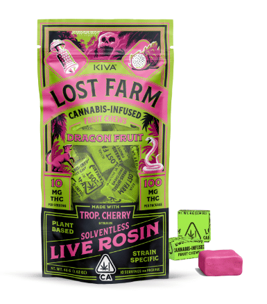 Lost Farm Dragon Fruit "Trop. Cherry" Live Rosin Chews - Kiva Confections - 10 Gummies - $22.99 - Edibles