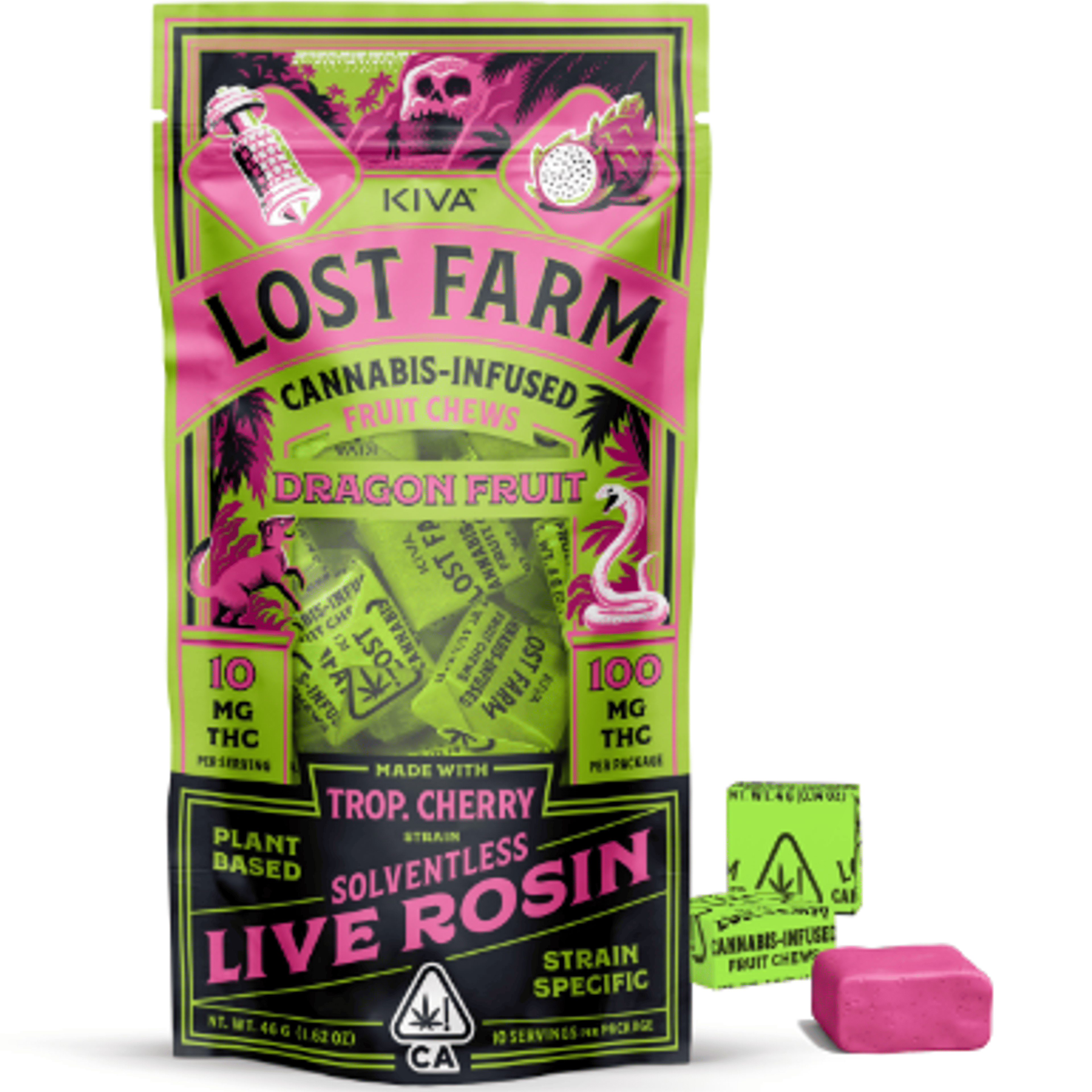 Lost Farm Dragon Fruit "Trop. Cherry" Live Rosin Chews - Kiva Confections - 10 Gummies - $22.99 - Edibles
