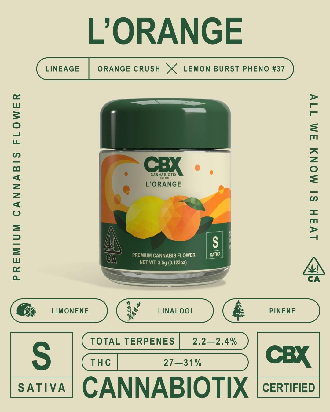 CBX | .5gx4pk Tin - L'Orange - Pre Roll - Sativa - Cannabiotix -  - $30 - Pre-Rolls