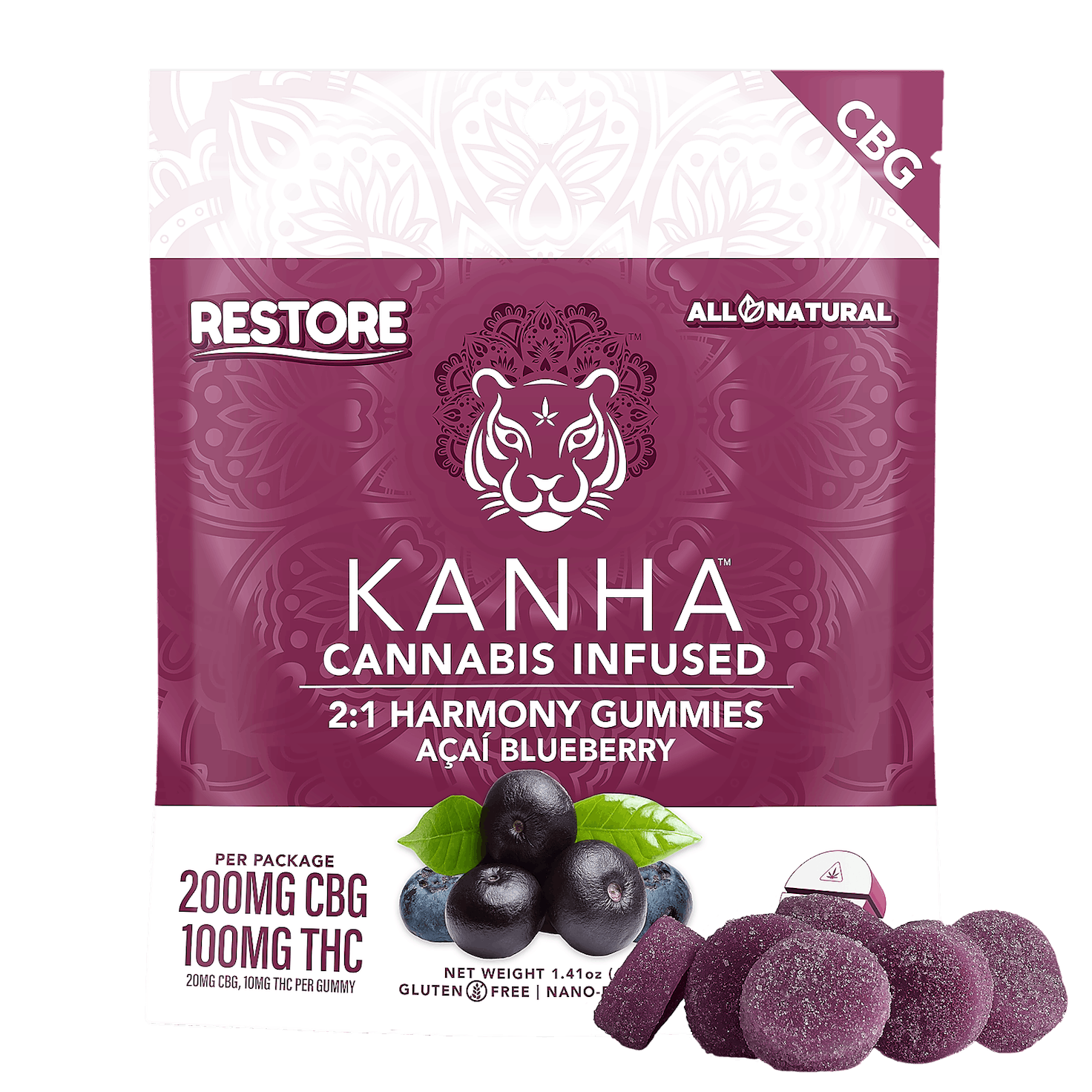 Harmony - Acai Blueberry - 2:1 CBG:THC Gummies - Kanha - 10 Gummies - $22.99 - Edibles