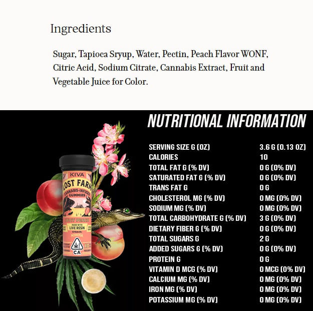 Lost Farm - Juicy Peach Gummies - Infused w/ Mimosa Live Resin - 100mg - Kiva -  - $19.99 - Edibles