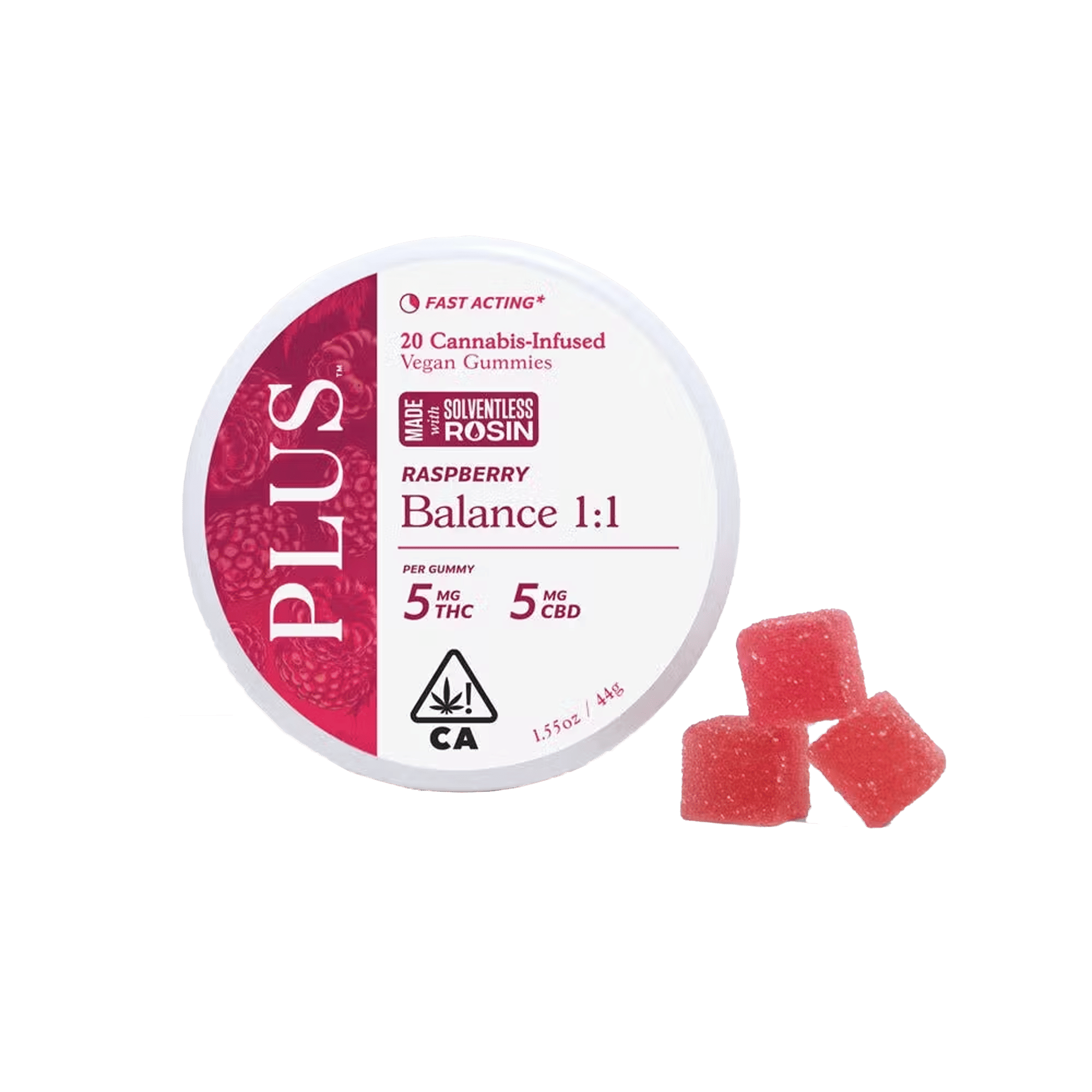 Balance - Raspberry - 1:1 THC:CBD Solventless Rosin Gummies - PLUS™️ Products - 20 Gummies - $21.99 - Edibles