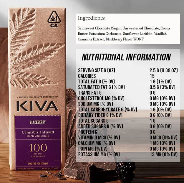 Kiva - Blackberry Dark Chocolate Bar - 100mg - Kiva -  - $21.99 - Edibles