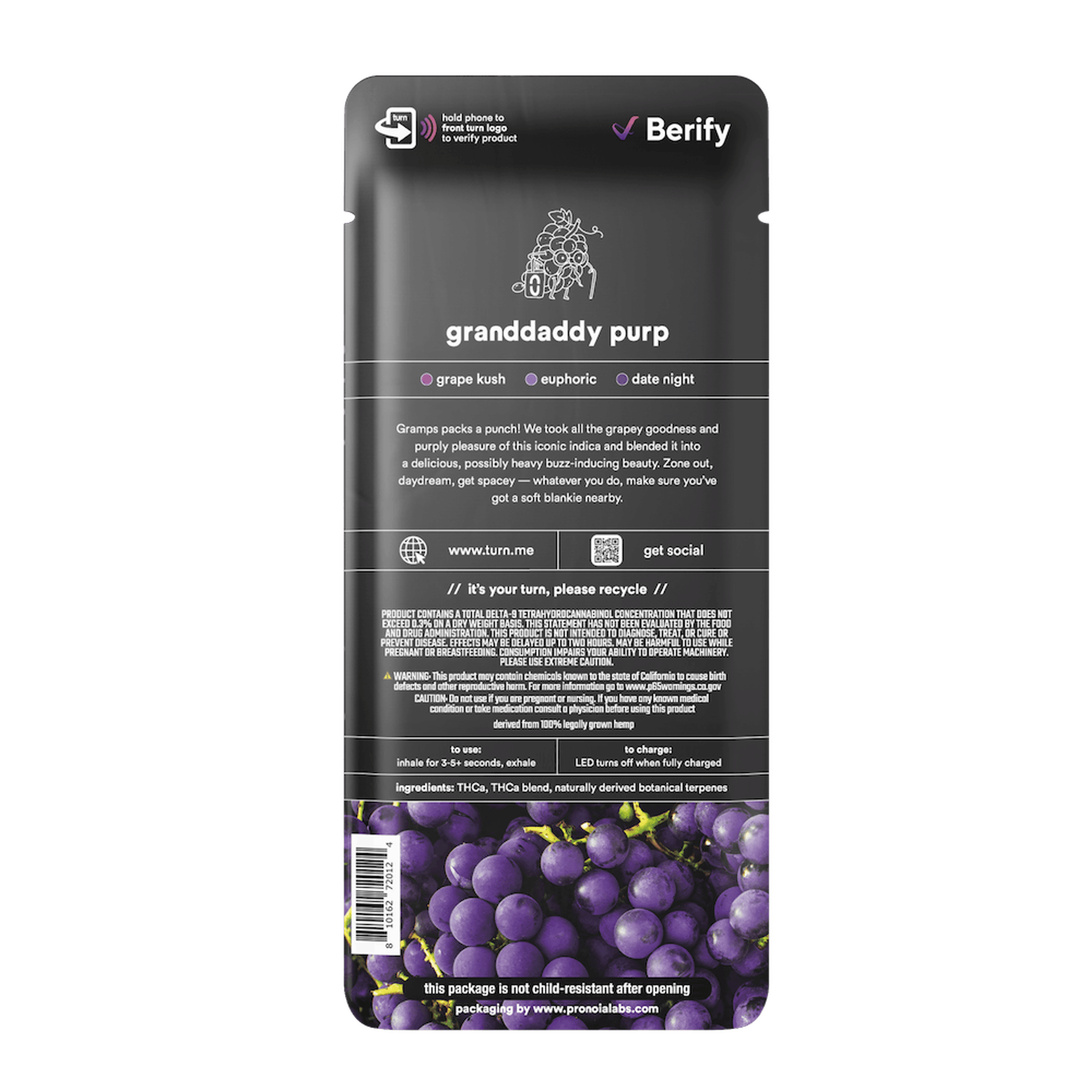 Granddaddy Purp Botanica Blends Disposable 1g - turn - - $32.50 - Disposable Vapes