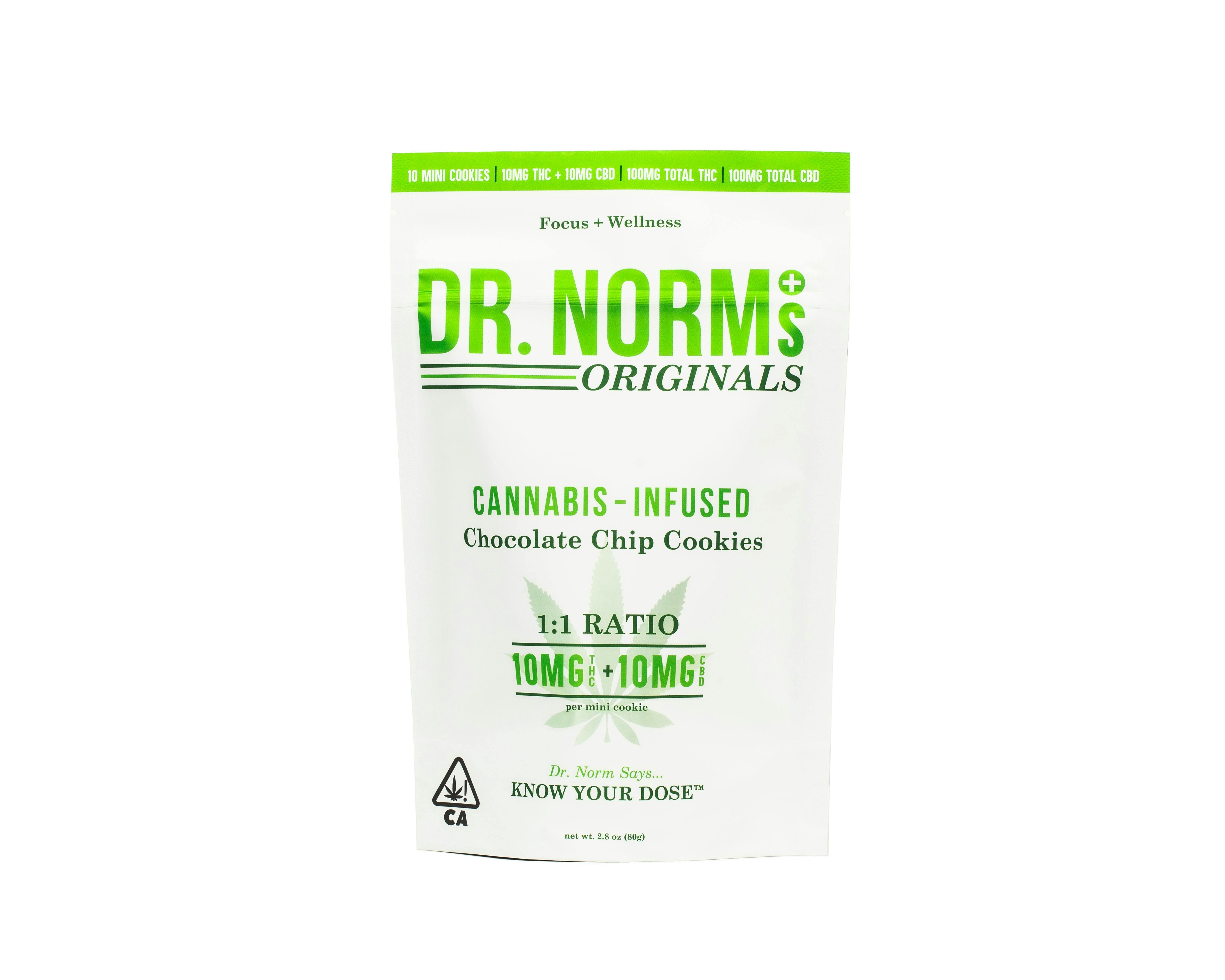 Dr. Norm's - 1:1 THC:CBD Chocolate Chip 10 Pack Cookies - Dr. Norm's - Dr. Norm's - 1:1 THC:CBD Chocolate Chip 10 Pack Cookies - $20 - Edible