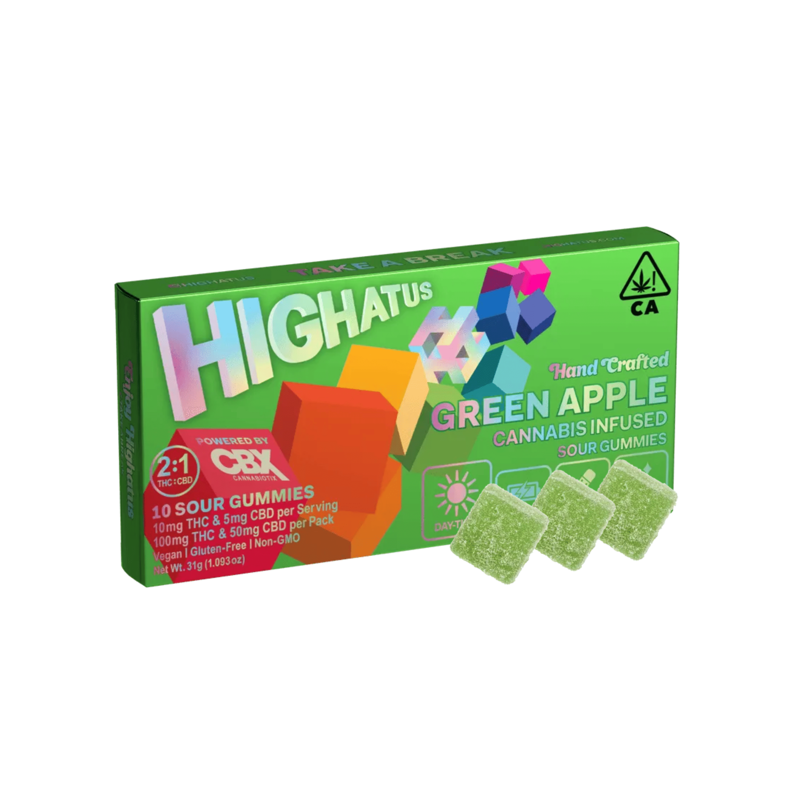 Green Apple 2:1 CBD:THC | Sour Gummies - 150mg - Highatus (By CBX) -  - $13.50 - Edibles