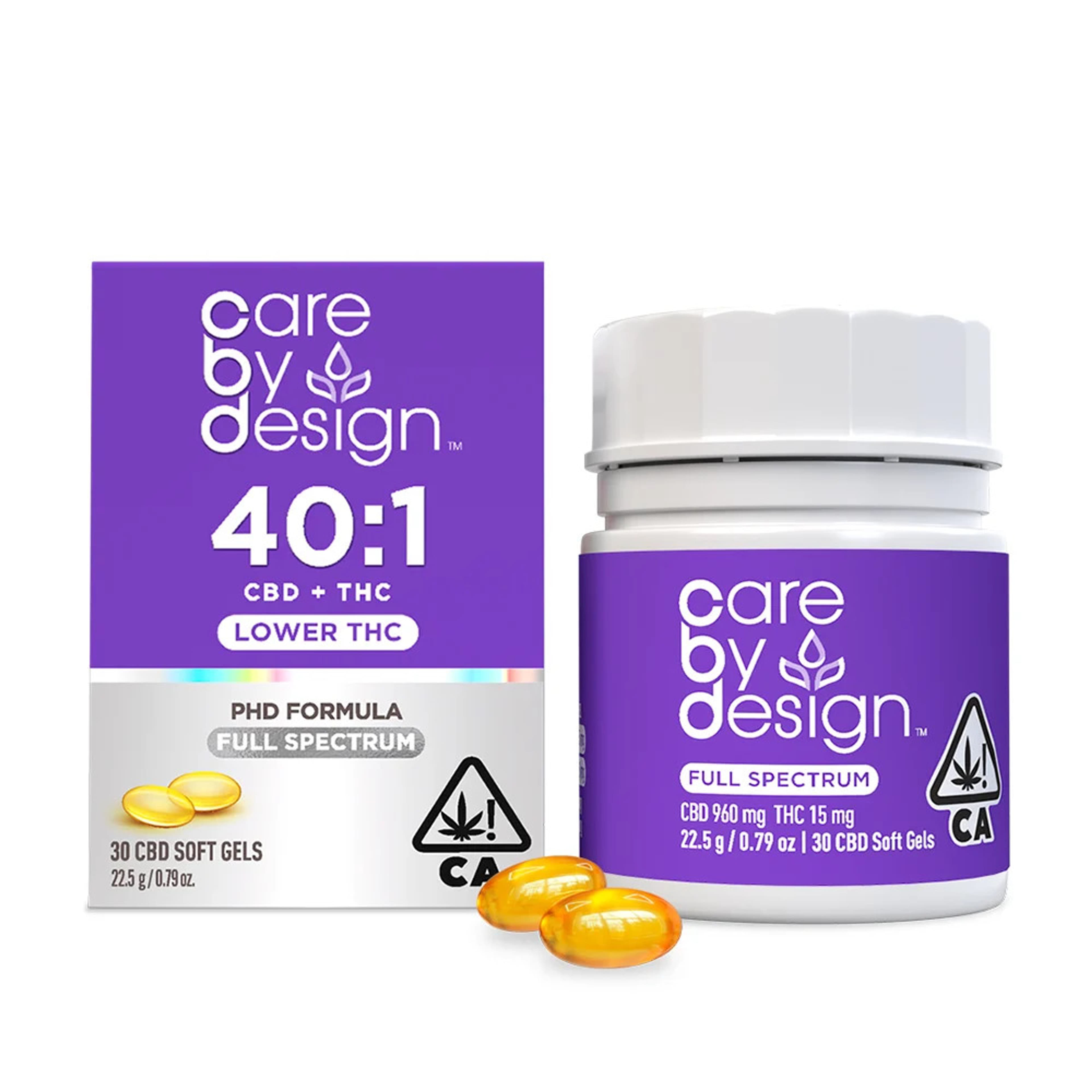 CBD-Rich 40:1 Cannabis Soft Gels- 10 units - Care By Design - 10 count - $35 - Capsules