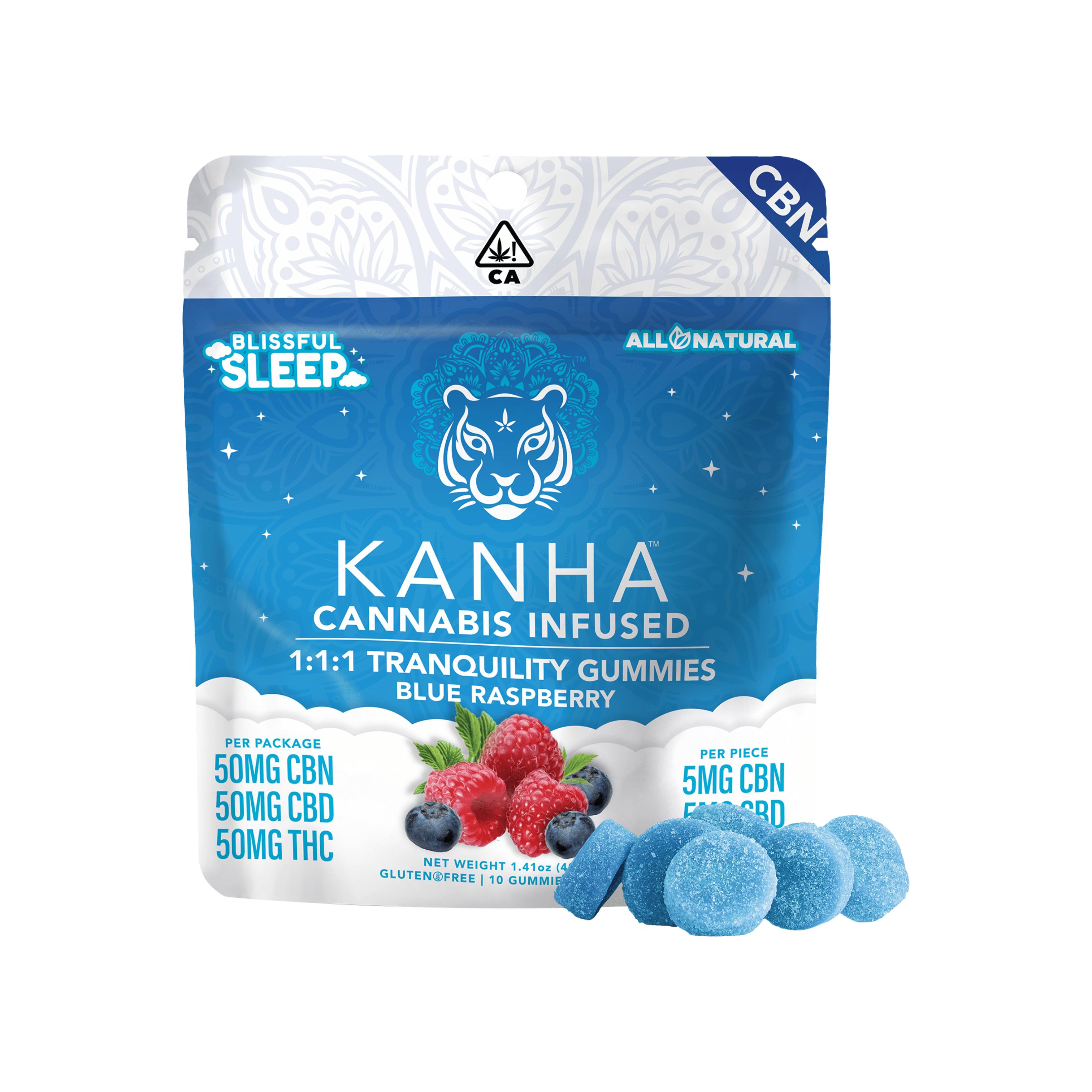 Berry Tranquility Gummies: 1:1:1 CBD|CBN|THC - 150mg - Kanha Gummies -  - $20 - Edibles