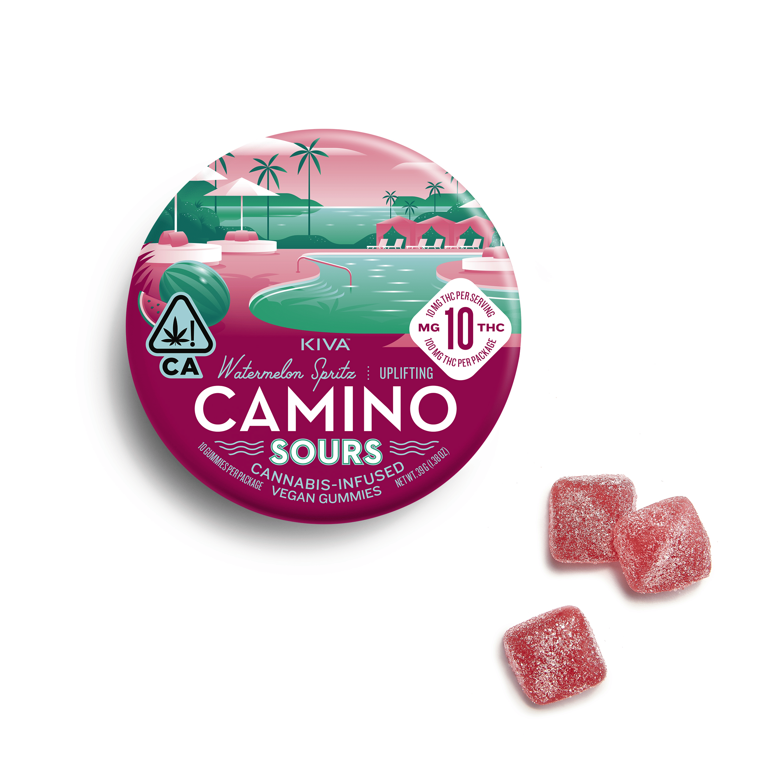 Camino Sours Watermelon Spritz "Uplifting" Gummies - Kiva Confections - 10 Gummies - $19.99 - Edibles