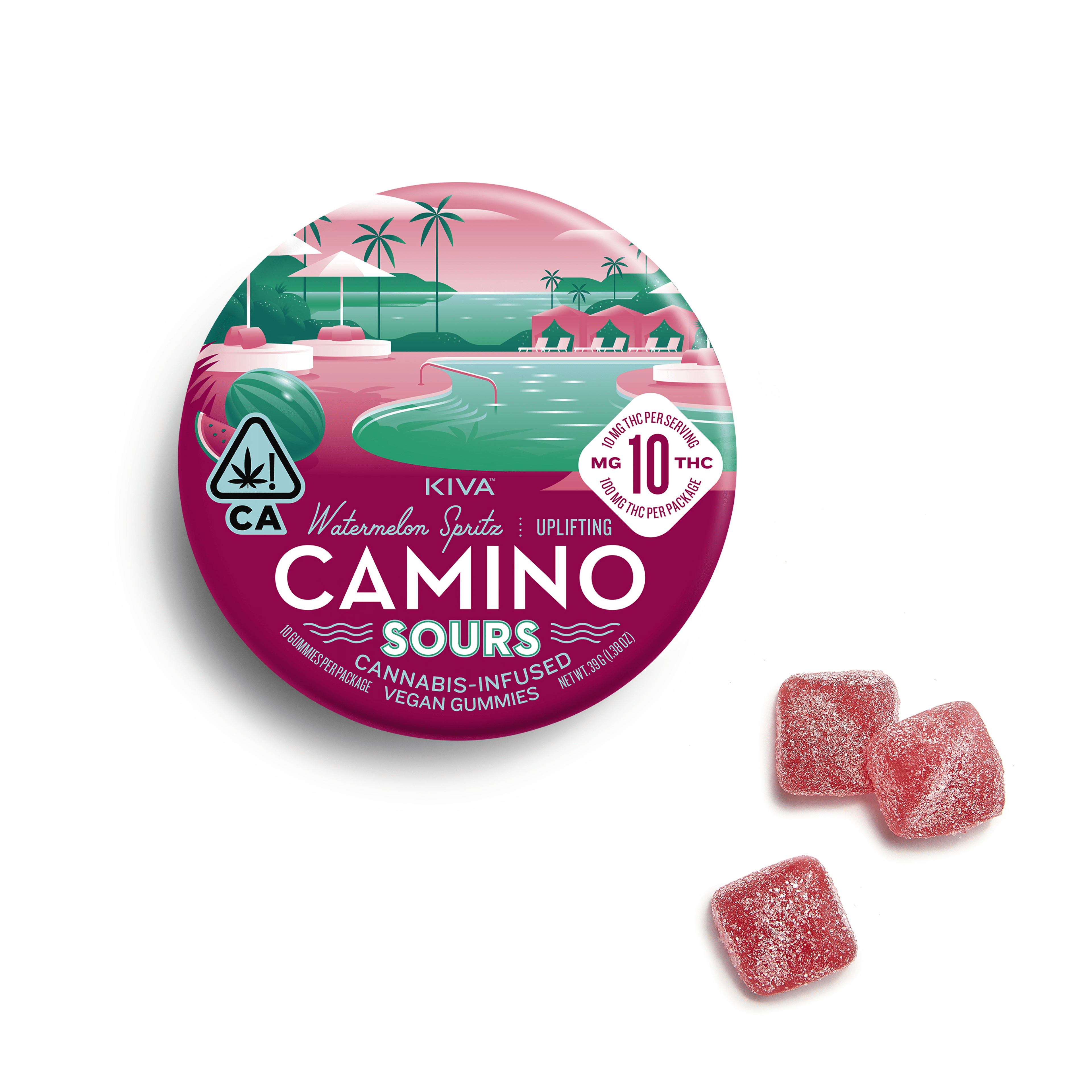 Camino Sours Watermelon Spritz "Uplifting" Gummies - Kiva Confections - 10 Gummies - $19.99 - Edibles