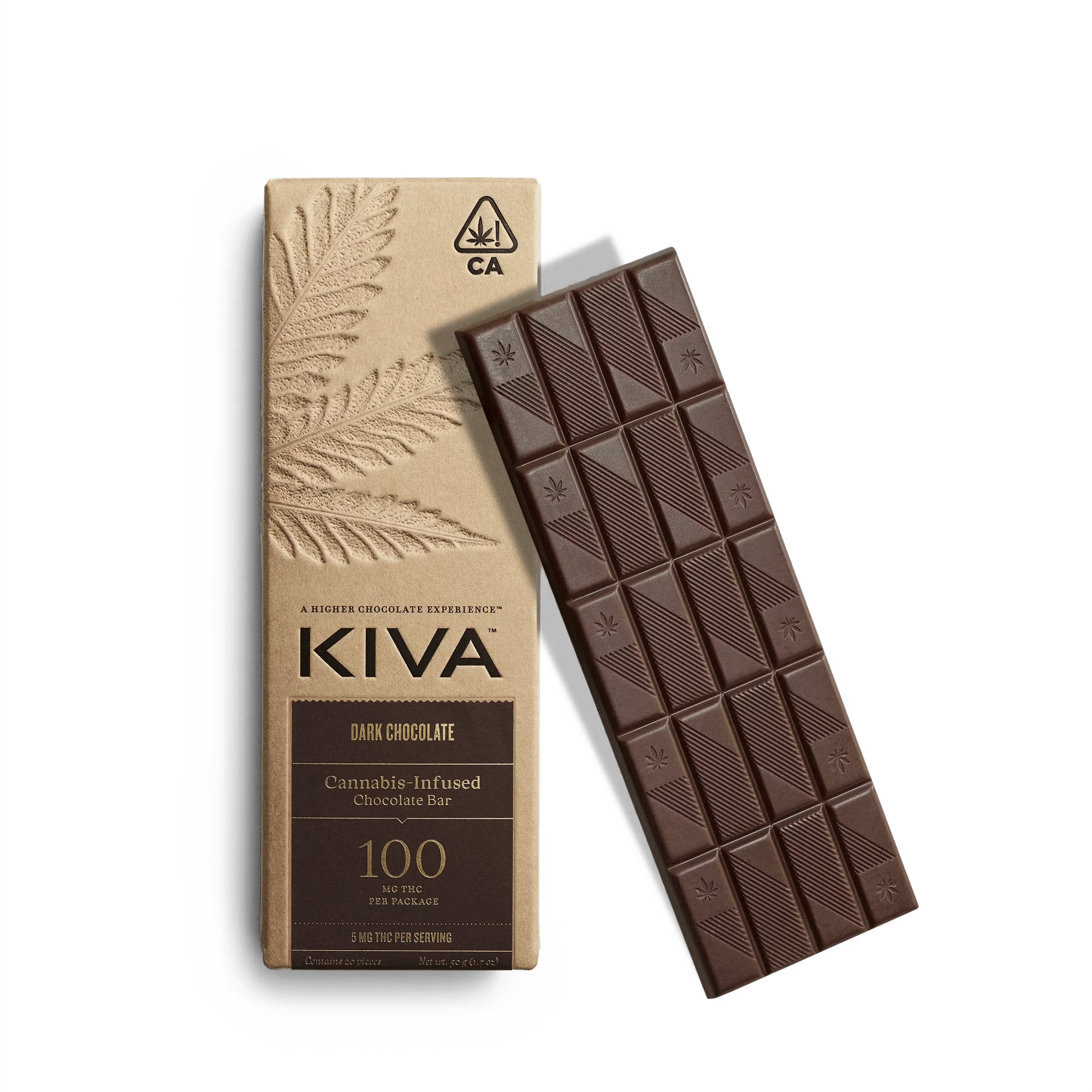 Dark Chocolate Bar - Kiva Confections - 20 Piece - $21.99 - Edibles