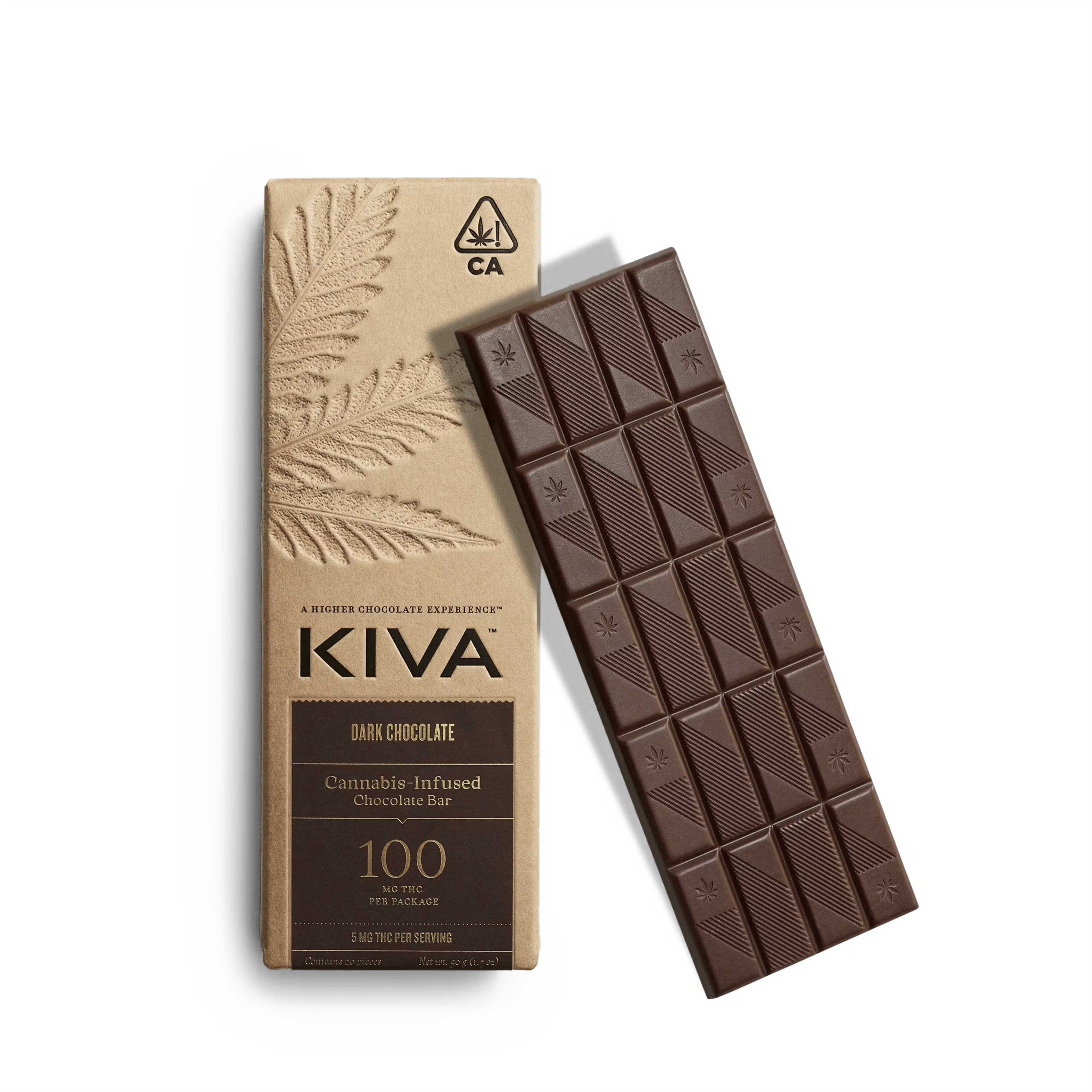 Dark Chocolate Bar - Kiva Confections - 20 Piece - $21.99 - Edibles