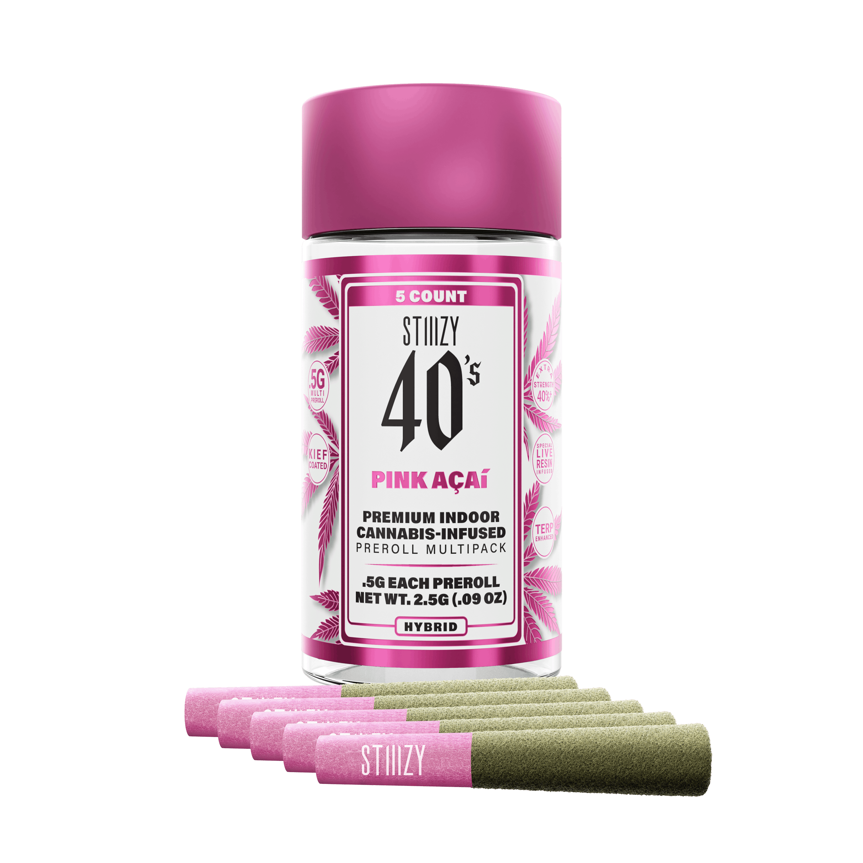 STIIIZY | Infused 40's Pink Acai Pre-Roll 5pk - 2.5g - STIIIZY -  - $31.50 - Infused Pre-Rolls