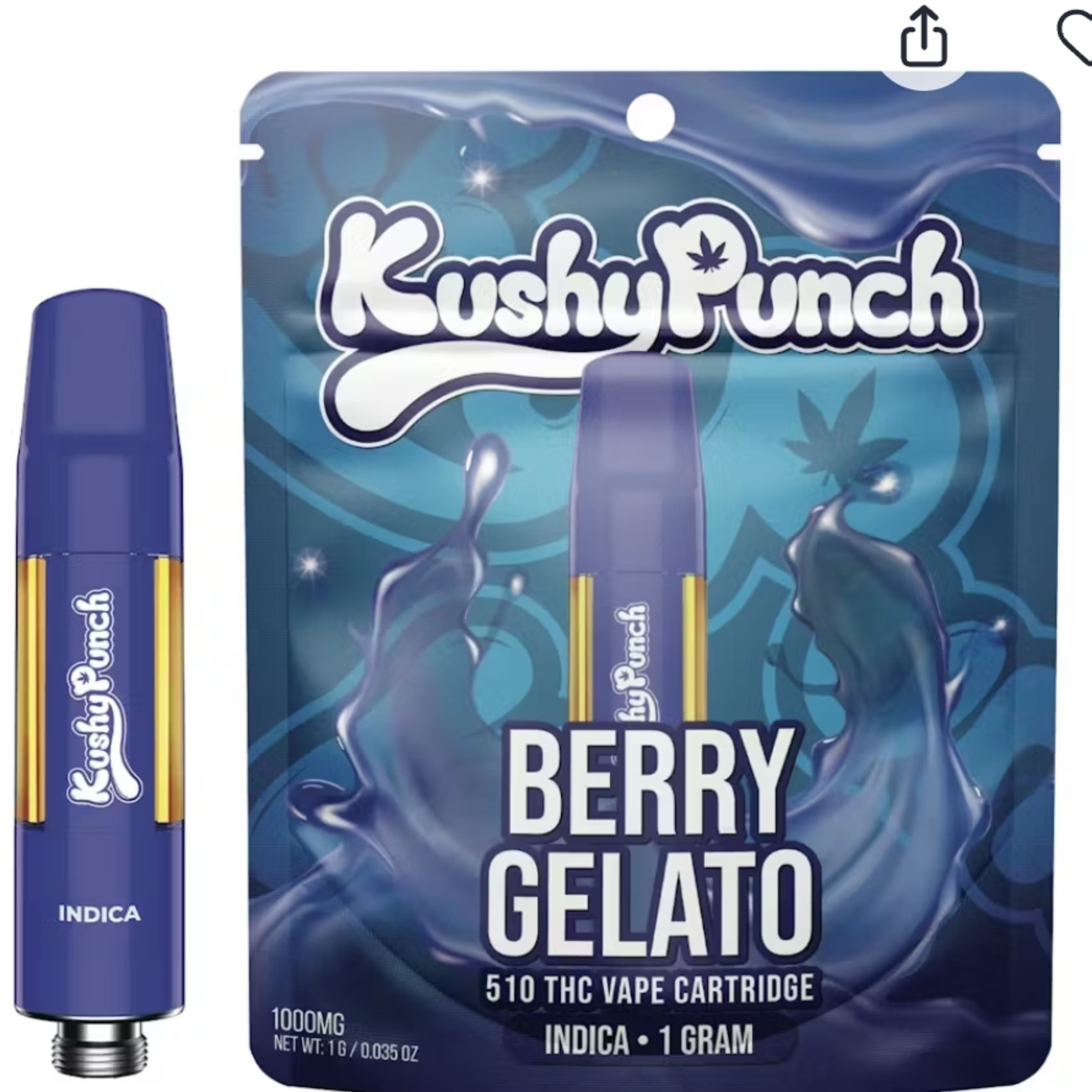 Kushy Punch Cartridge 1g Indica Berry Gelato - Kushy punch - - $39.99 - Vape