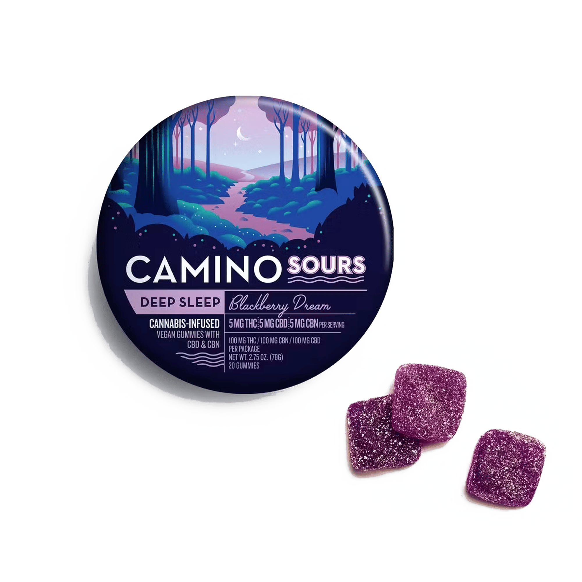 Camino Sours 10:10:10 THC:CBD:CBN Blackberry Dream "Deep Sleep" Gummies - Kiva Confections - 10 Gummies - $20.99 - Edibles