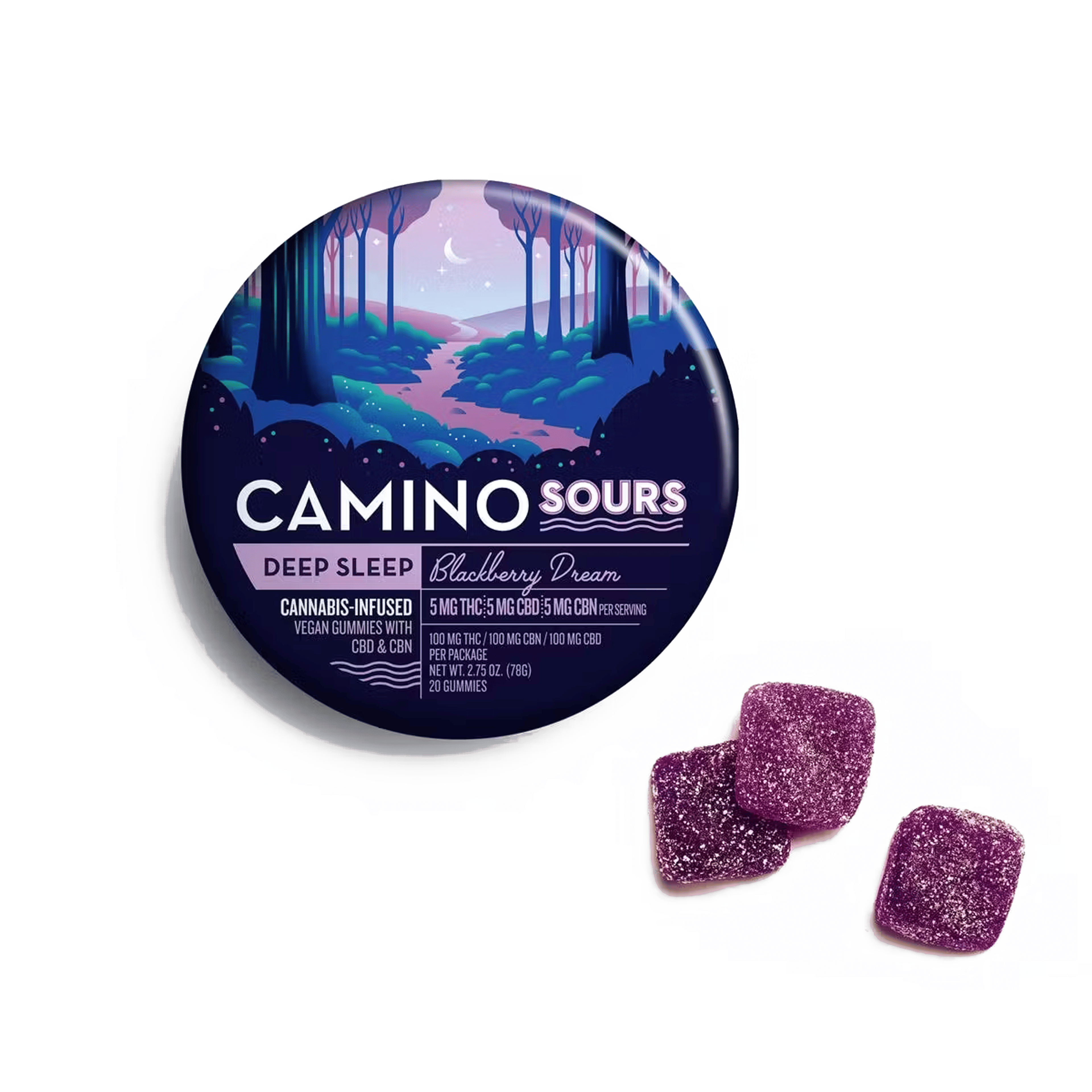 Camino Sours 10:10:10 THC:CBD:CBN Blackberry Dream "Deep Sleep" Gummies - Kiva Confections - 10 Gummies - $20.99 - Edibles